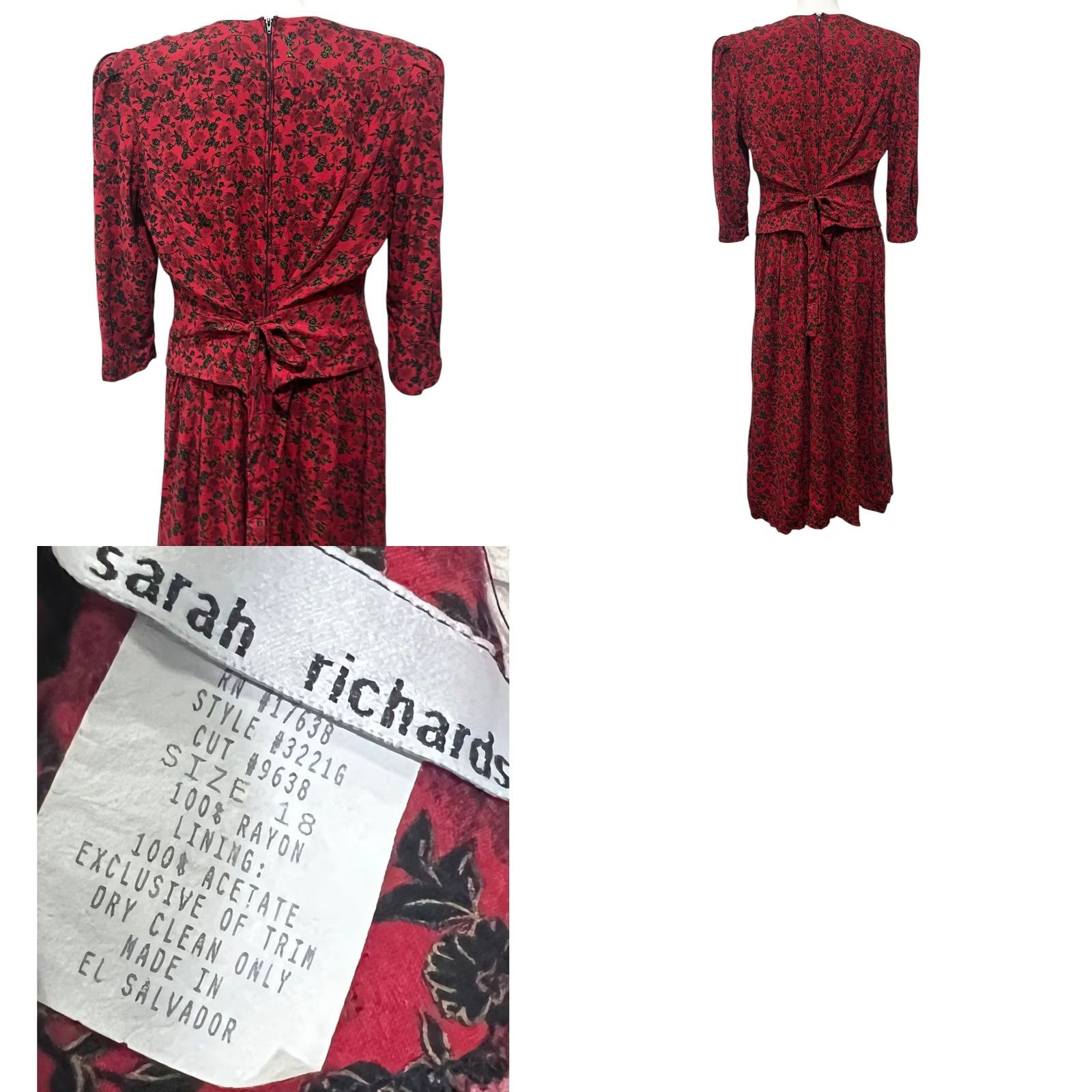 Vintage VINTAGE Sarah Richards Red Floral Dress Sz 18 Crochet Lace Pearly Buttons Long Women Size XXL / US 16-18 / IT 52-54 - 10 Thumbnail