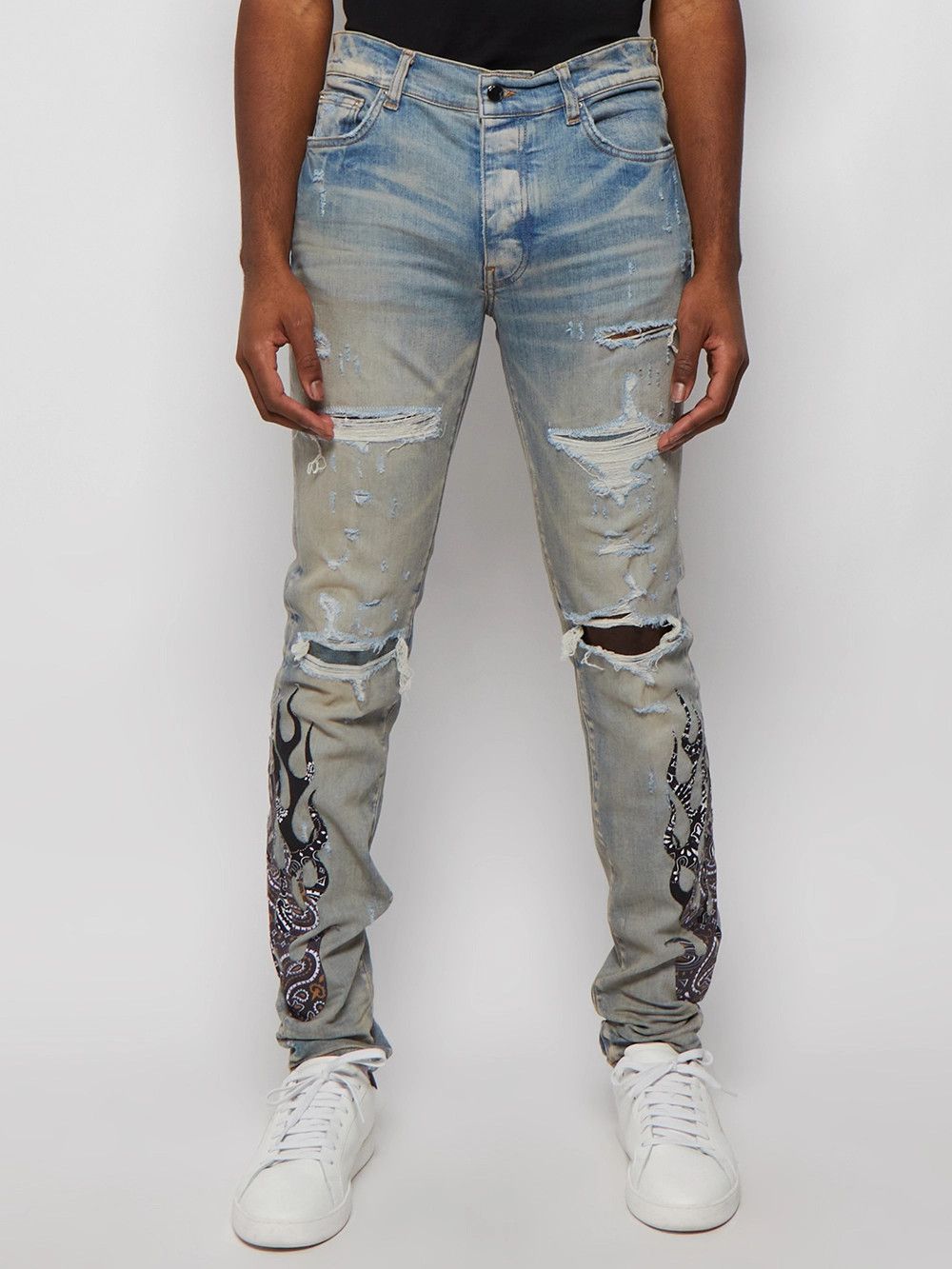 Amiri o1mle0426 Bandana Flame Jeans in Blue/Black Size US 38 / EU 54 - 2 Thumbnail