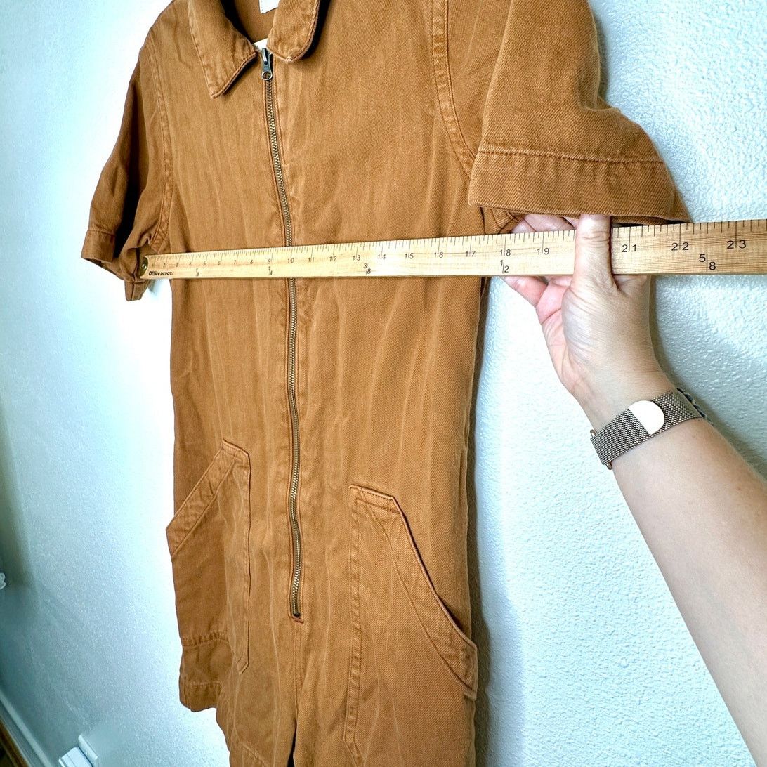 Everlane Everlane The Denim Short Coverall Cotton Brown Rust Romper 6 Size 28" / US 6 / IT 42 - 12 Thumbnail