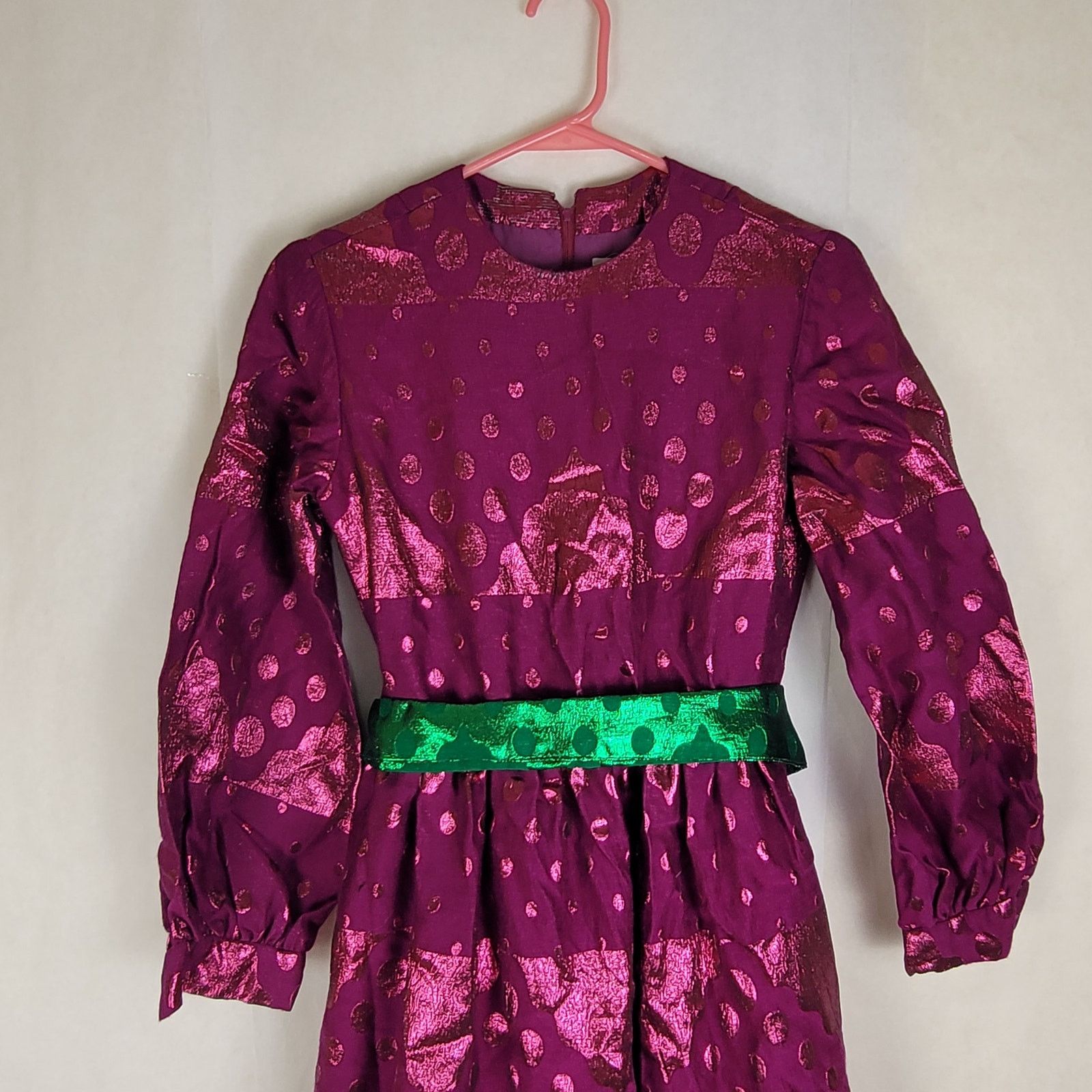 Oscar De La Renta Vintage Oscar de la Renta purple shimmer green belt dress Size M / US 6-8 / IT 42-44 - 5 Thumbnail