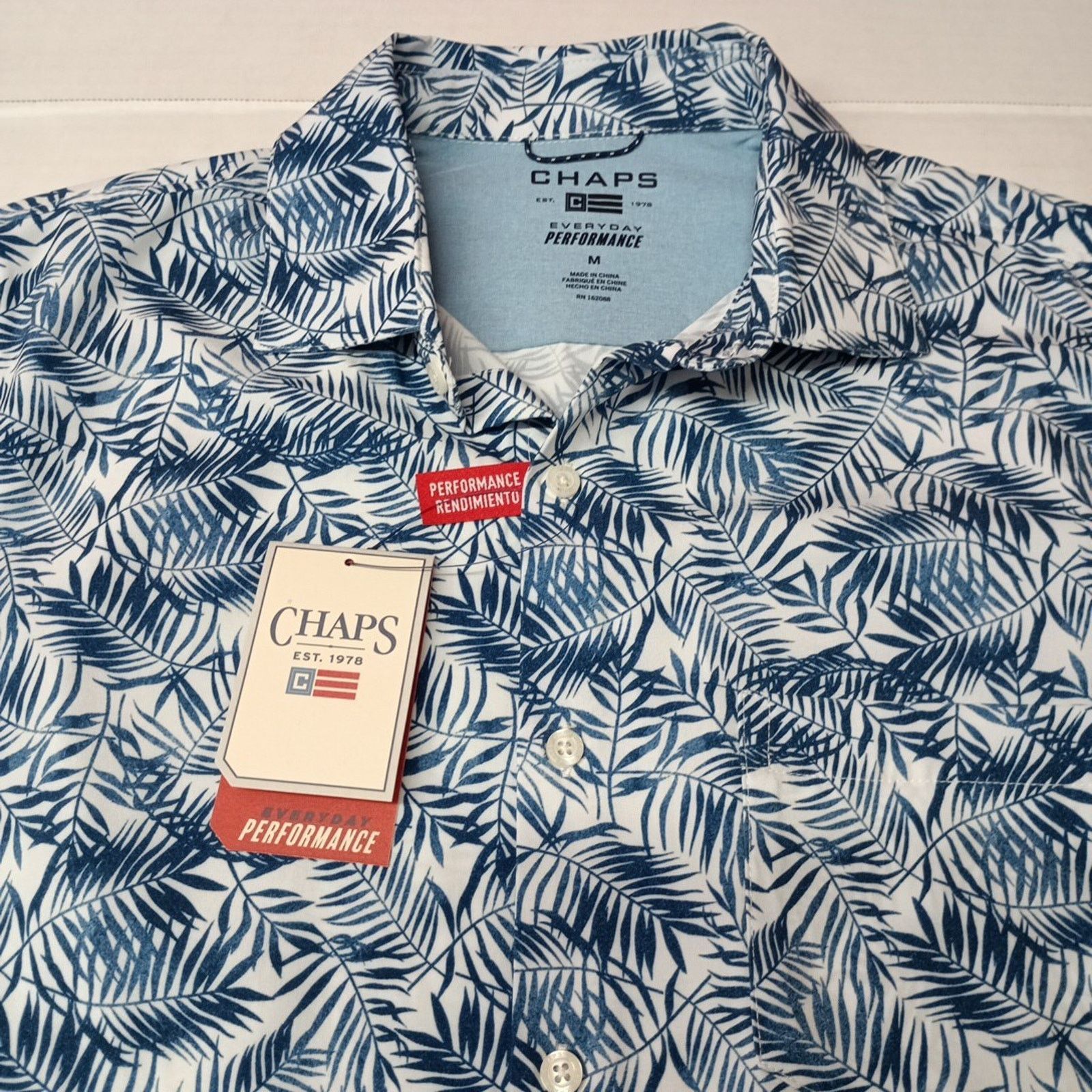 Chaps Chaps Everyday Performance Woven Shirt Men's M Blue Floral Size US M / EU 48-50 / 2 - 2 Thumbnail