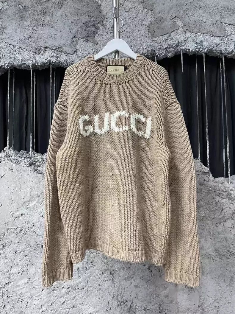 Gucci Gucci Logo Knit Sweater in Khaki Color-dmc Size US XL / EU 56 / 4 - 1 Thumbnail