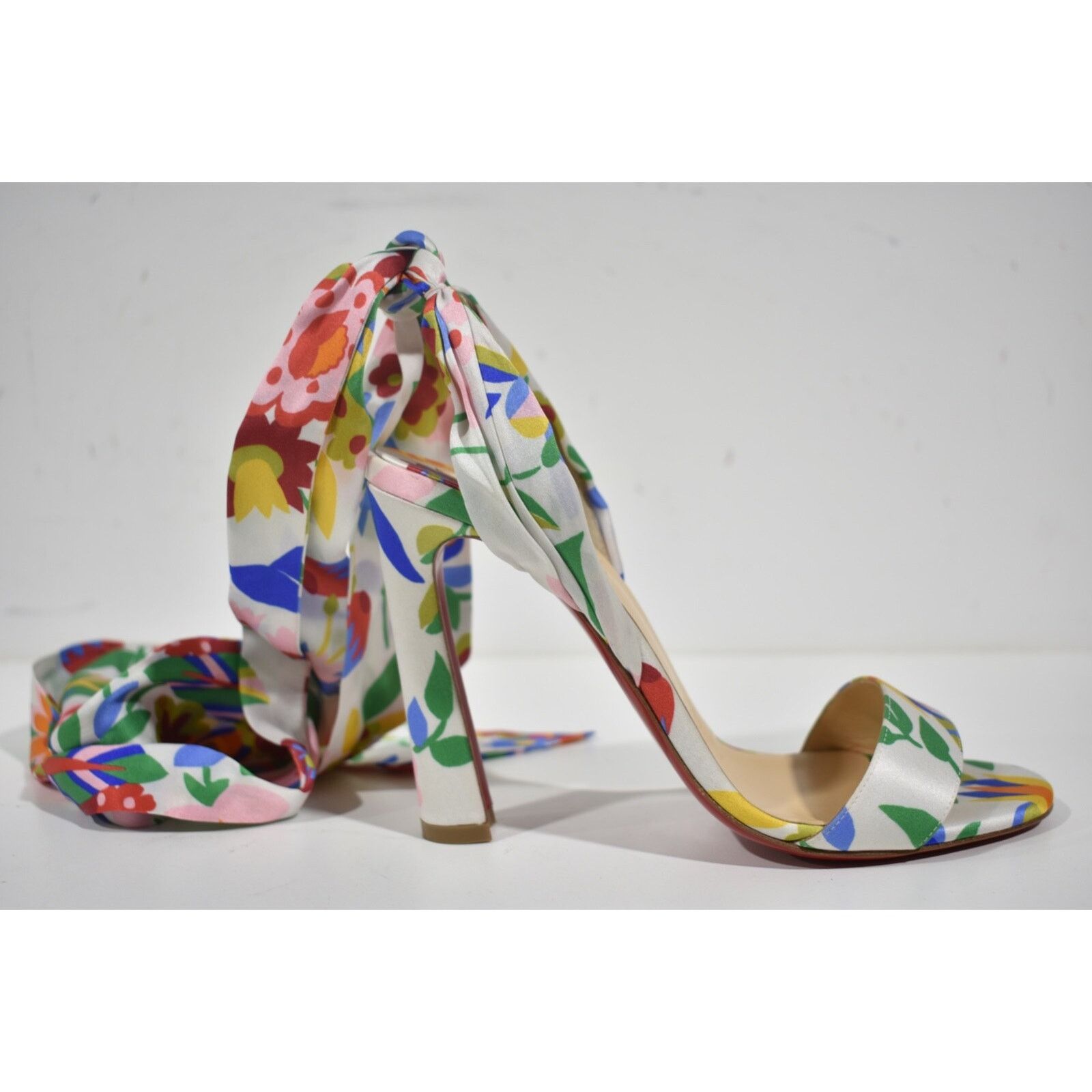 Christian Louboutin Crosse Du Desert 100 Bloomy Lace Up Tie Sandal Heel Pump 38 Size US 8 / IT 38 - 2 Thumbnail