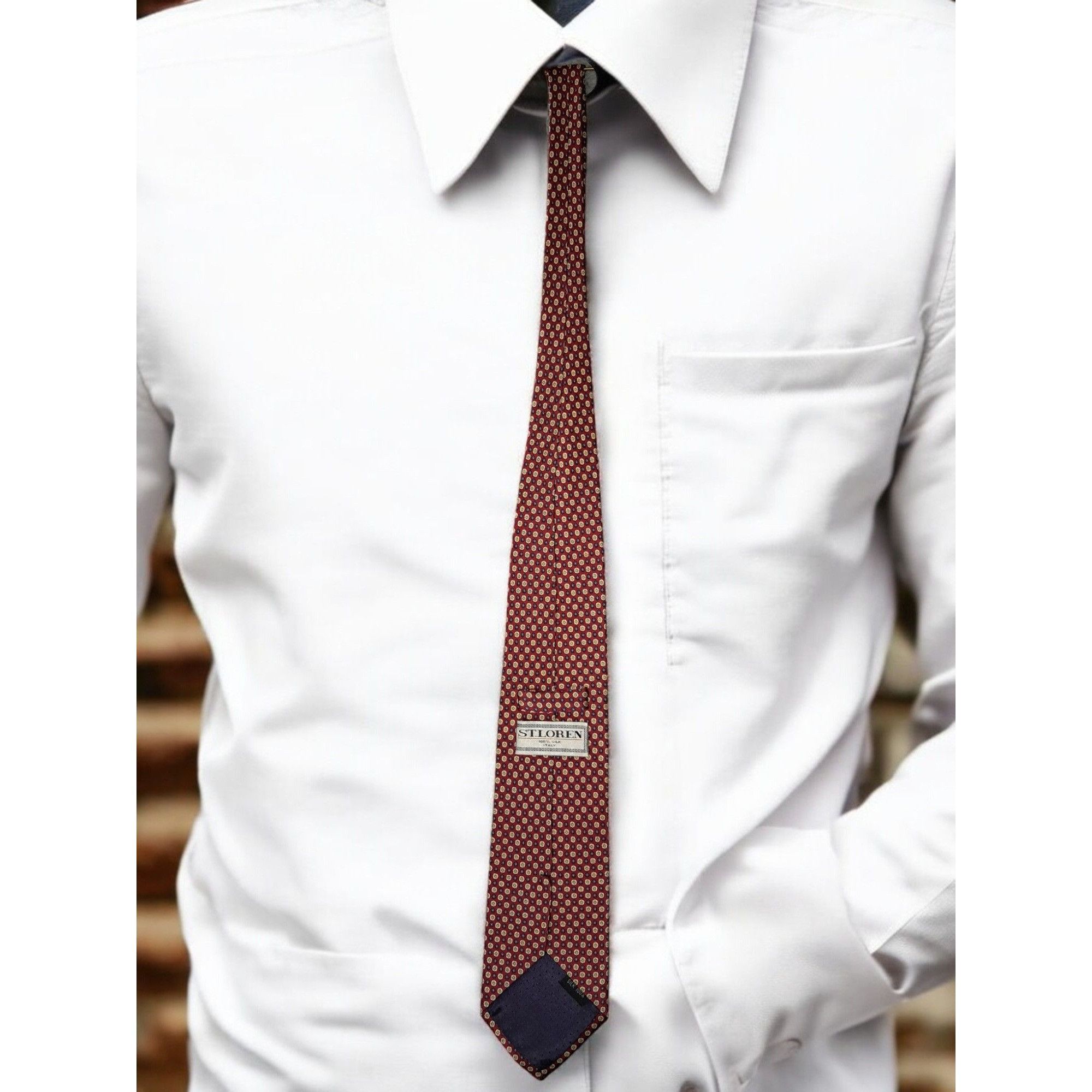 Other St. Loren 100% Silk Tie – Italian-Made Red Geometric Necktie Size ONE SIZE - 3 Thumbnail