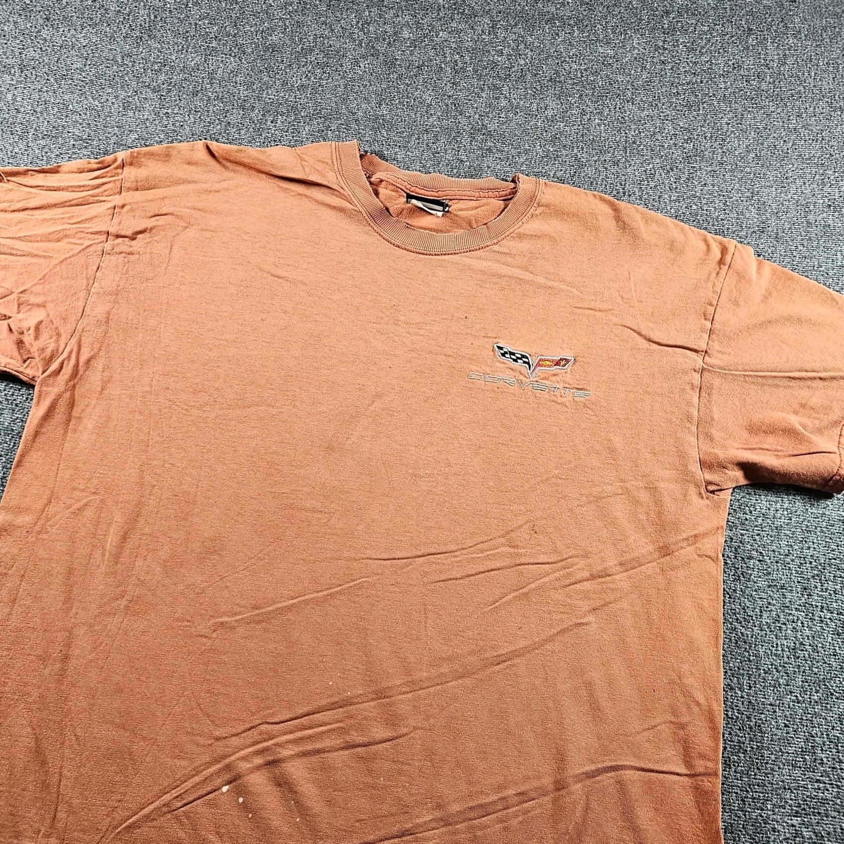 Logo 7 Corvette Shirt Mens XL Orange Logo Embroidered Tee Racing Cars Distressed Size US XL / EU 56 / 4 - 3 Thumbnail