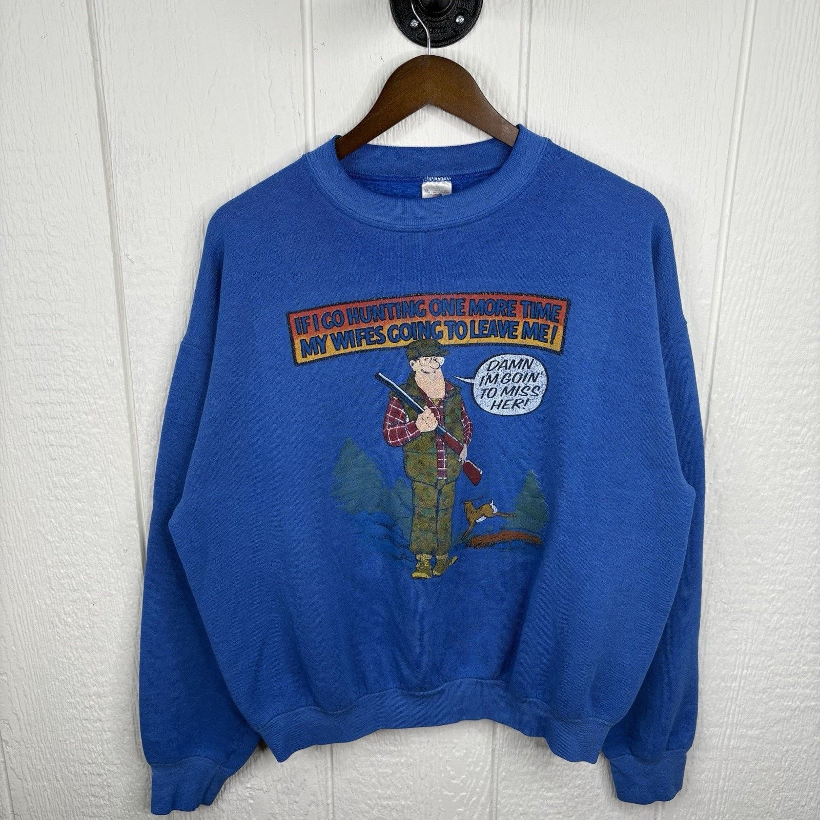 Fruit Of The Loom Vintage 80s Funny Hunting Crewneck Size X-Large Size US XL / EU 56 / 4 - 1 Thumbnail