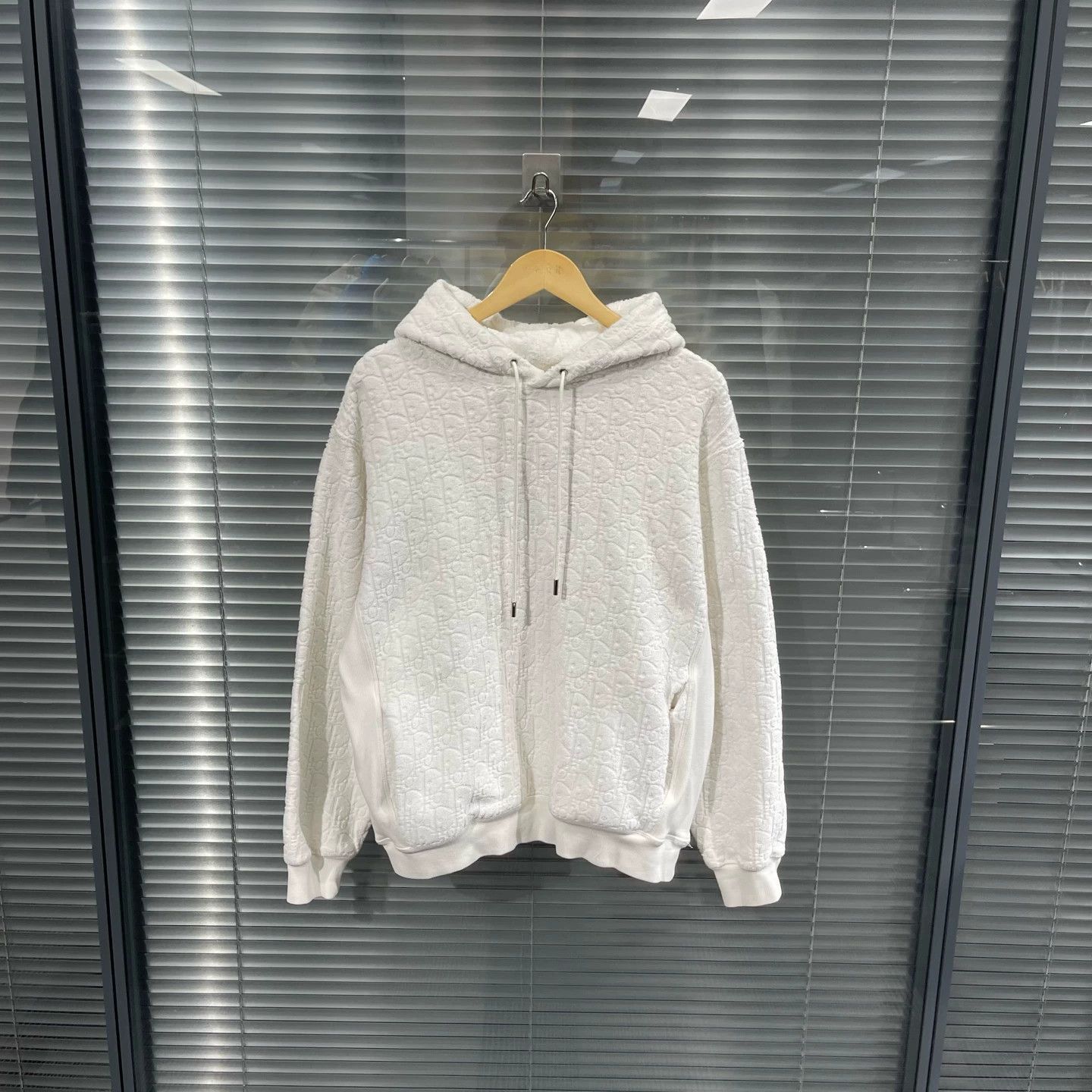 Dior White Textured Hoodie with Drawstring Size US XL / EU 56 / 4 - 1 Thumbnail