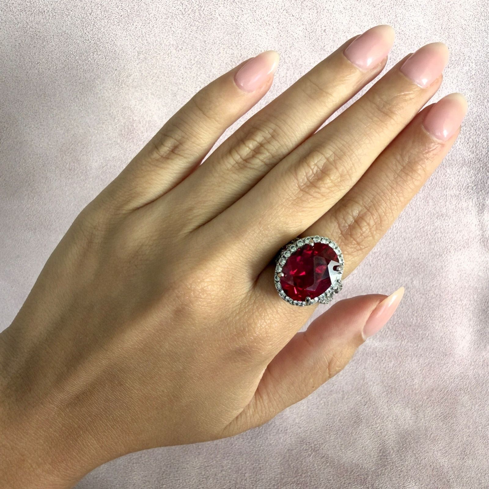 Sterling Silver sterling silver ruby & cz halo cocktail ring size 6.5 Size ONE SIZE - 2 Thumbnail