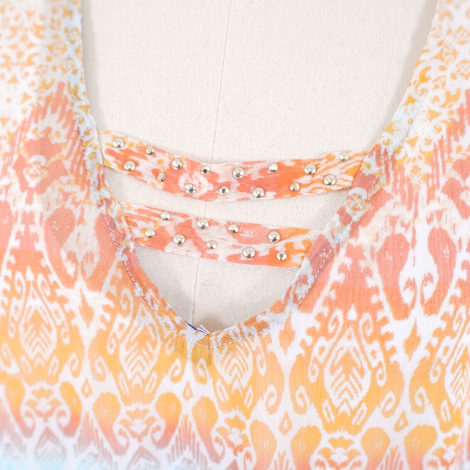 Designer Hearts Of Palm Orange Blue Floral V-Neck Tunic Sleeveless Si Size XXL / US 16-18 / IT 52-54 - 2 Thumbnail