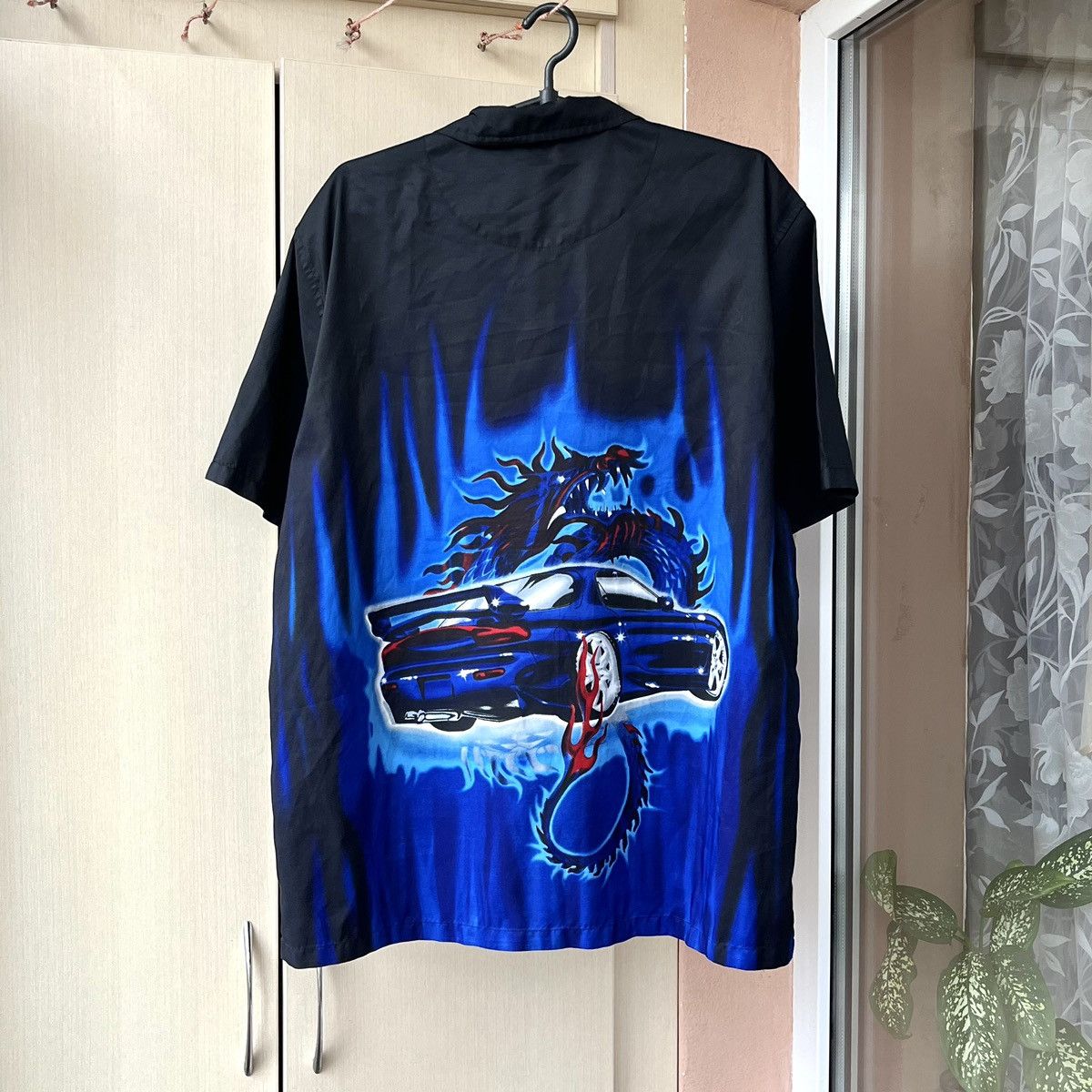 Japanese Brand × Vintage Vintage Hawaiian Japanese flame Dragon Car Print Shirt Size US L / EU 52-54 / 3 - 5 Thumbnail
