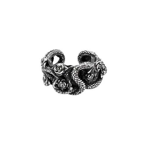 Jewelry Intricate Snake and Rose Silver Ring Size ONE SIZE - 5 Thumbnail