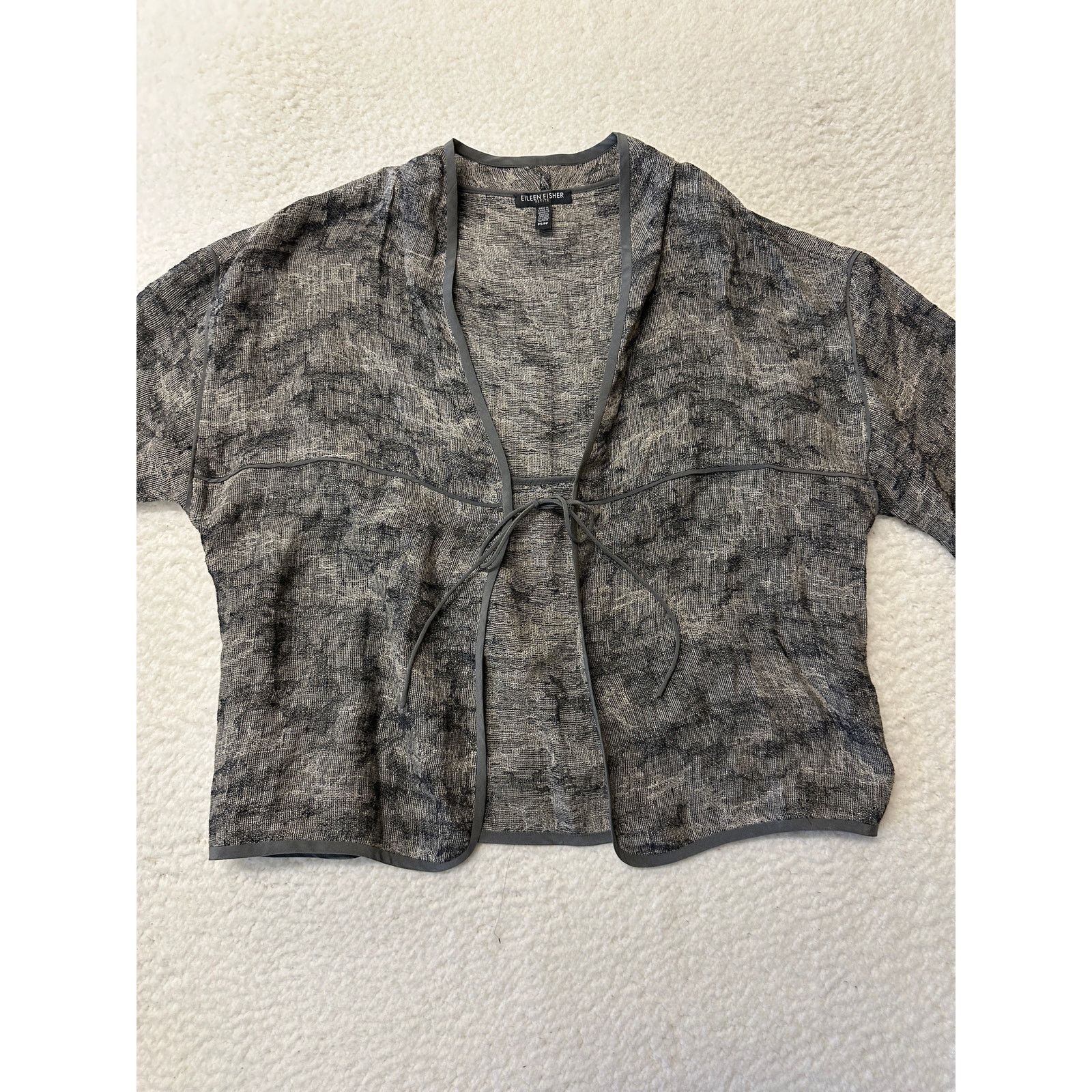 Eileen Fisher Eileen Fisher Tie Front Gauze Jaquard Jacket Small Petite Size S / US 4 / IT 40 - 2 Thumbnail