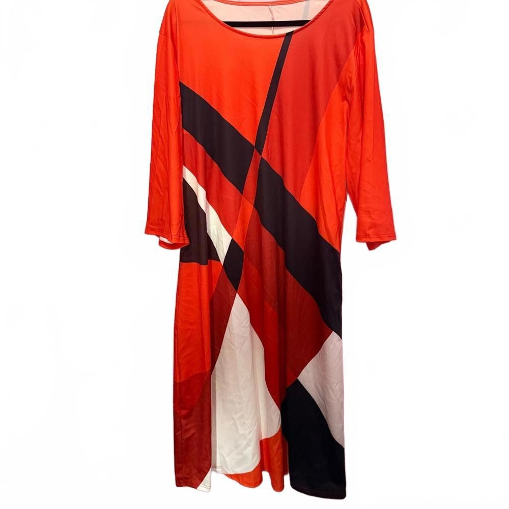 Designer Bold Orange Geometric Print Dress Size 4XL / US 24-26 - 2 Thumbnail
