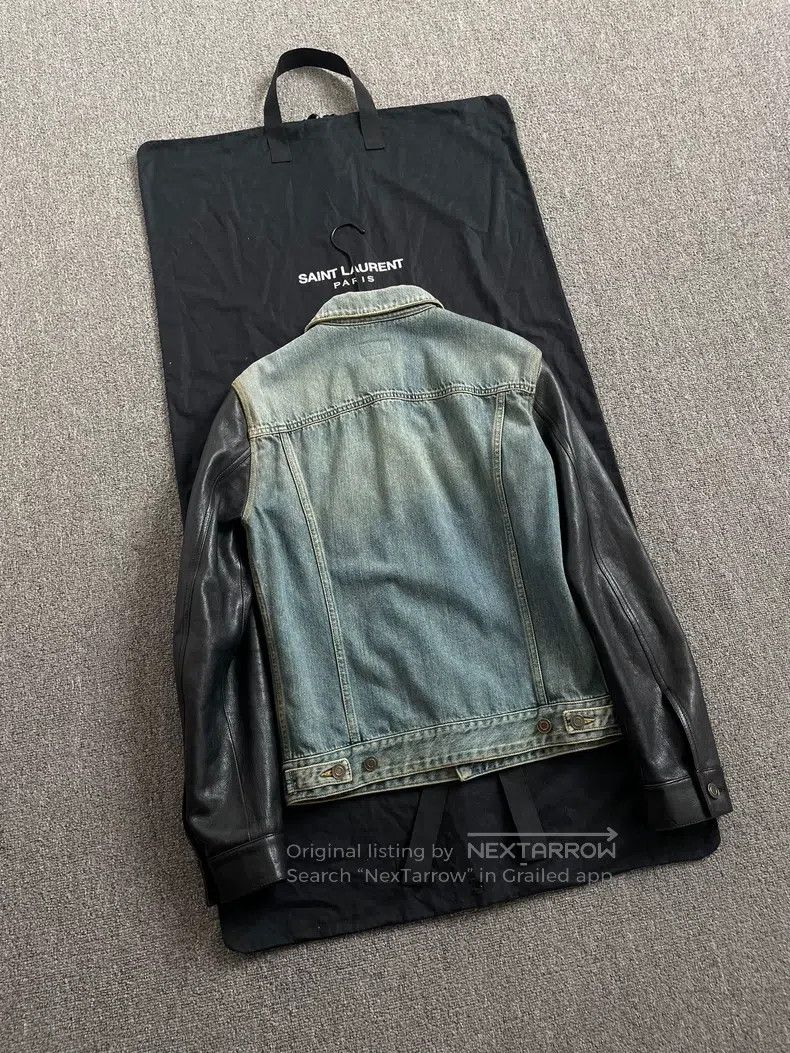 Saint Laurent Paris Saint Laurent Paris Leather Sleeve Denim Jacket Size US S / EU 44-46 / 1 - 2 Thumbnail