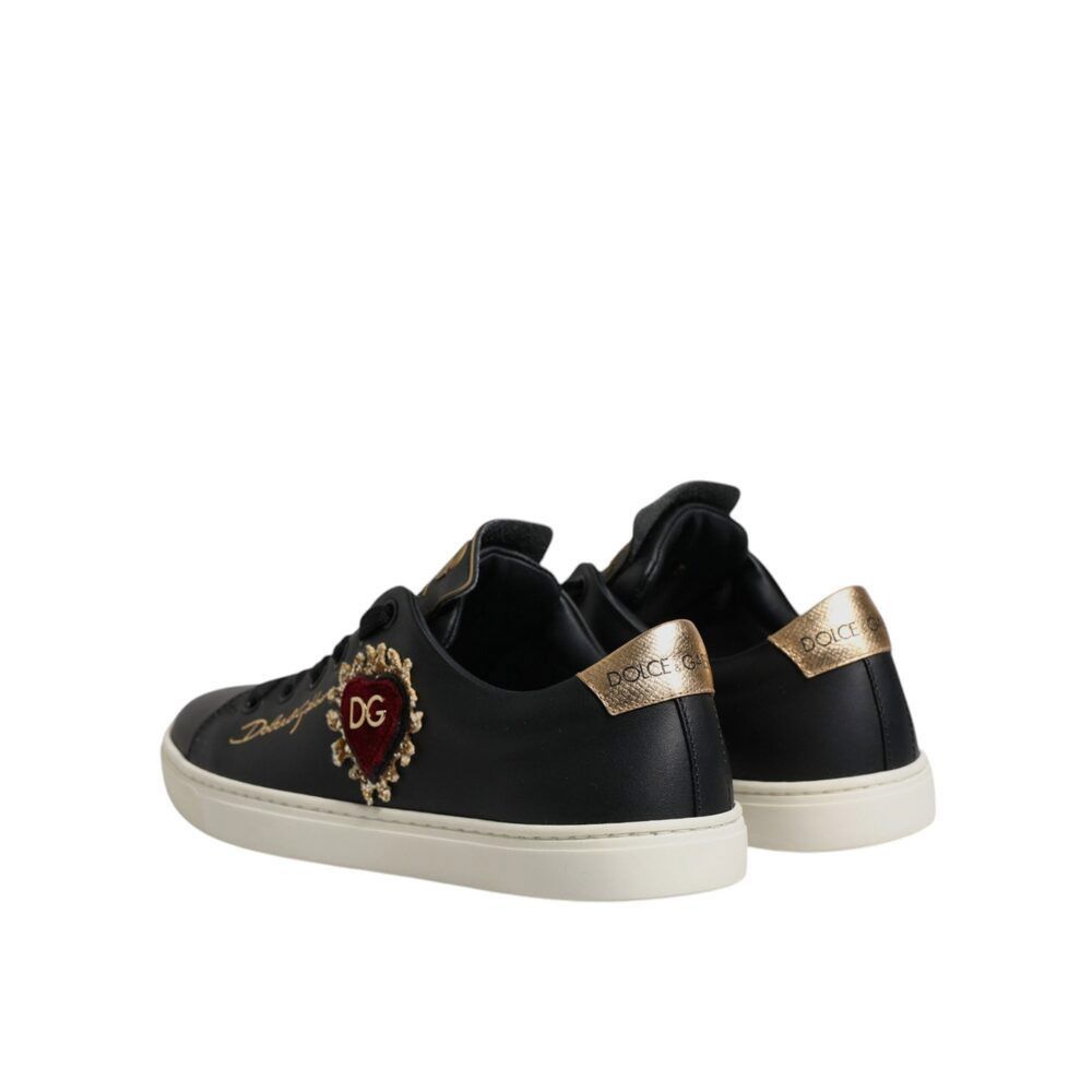 Dolce & Gabbana Dolce & Gabbana Black Leather Gold Red Heart Sneakers Shoes Size US 5 / IT 35 - 5 Thumbnail