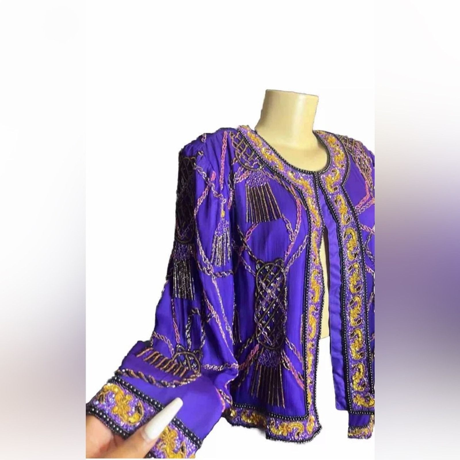 Vintage VTG Lawrence Kazar Sequin silk Tassel Cropped Jacket Beaded Size M / US 6-8 / IT 42-44 - 2 Thumbnail