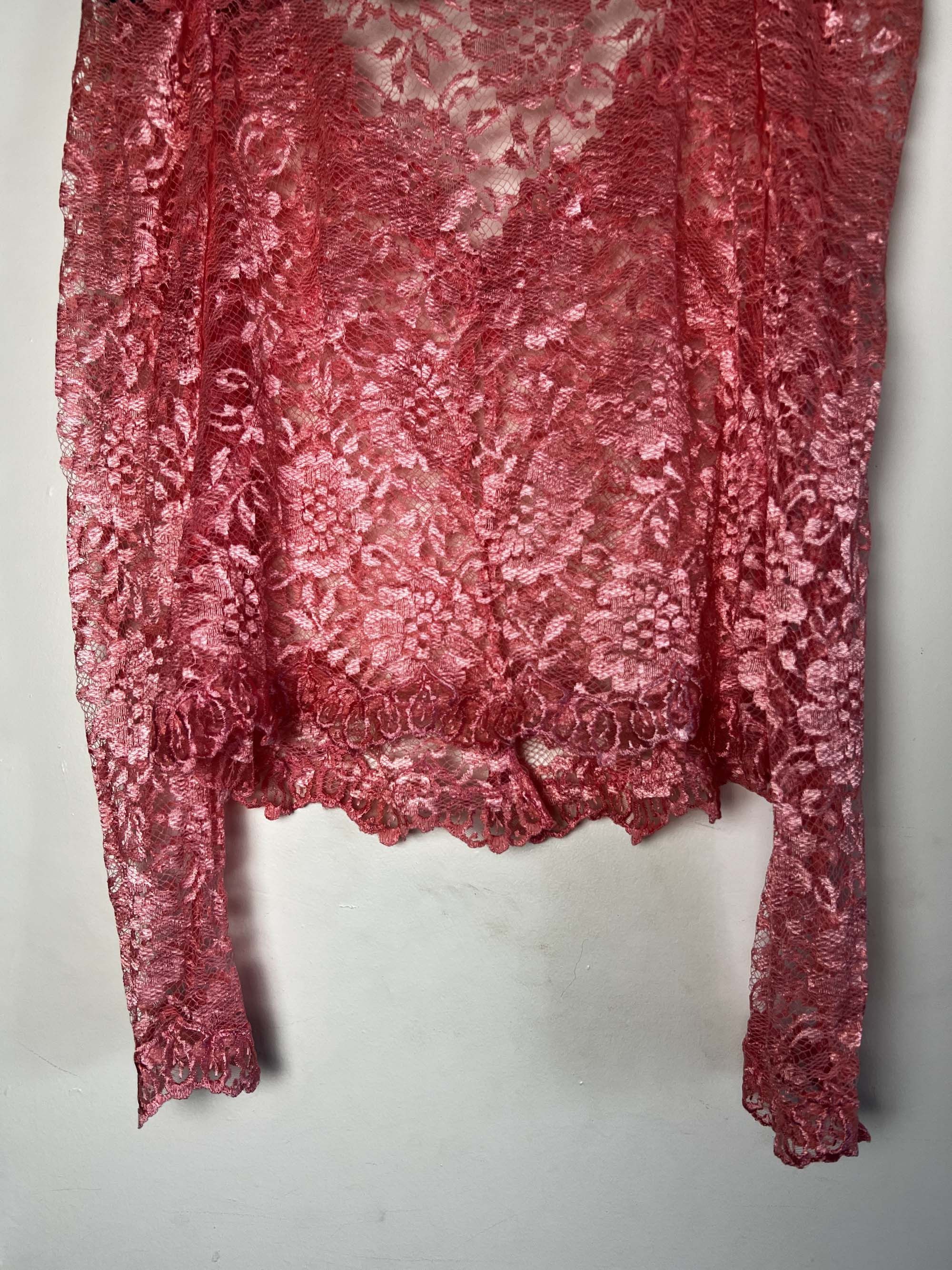 Vintage Vintage 1960's Edwardian Pink Lace Puffy Sleeve Blouse Size L / US 10 / IT 46 - 2 Thumbnail