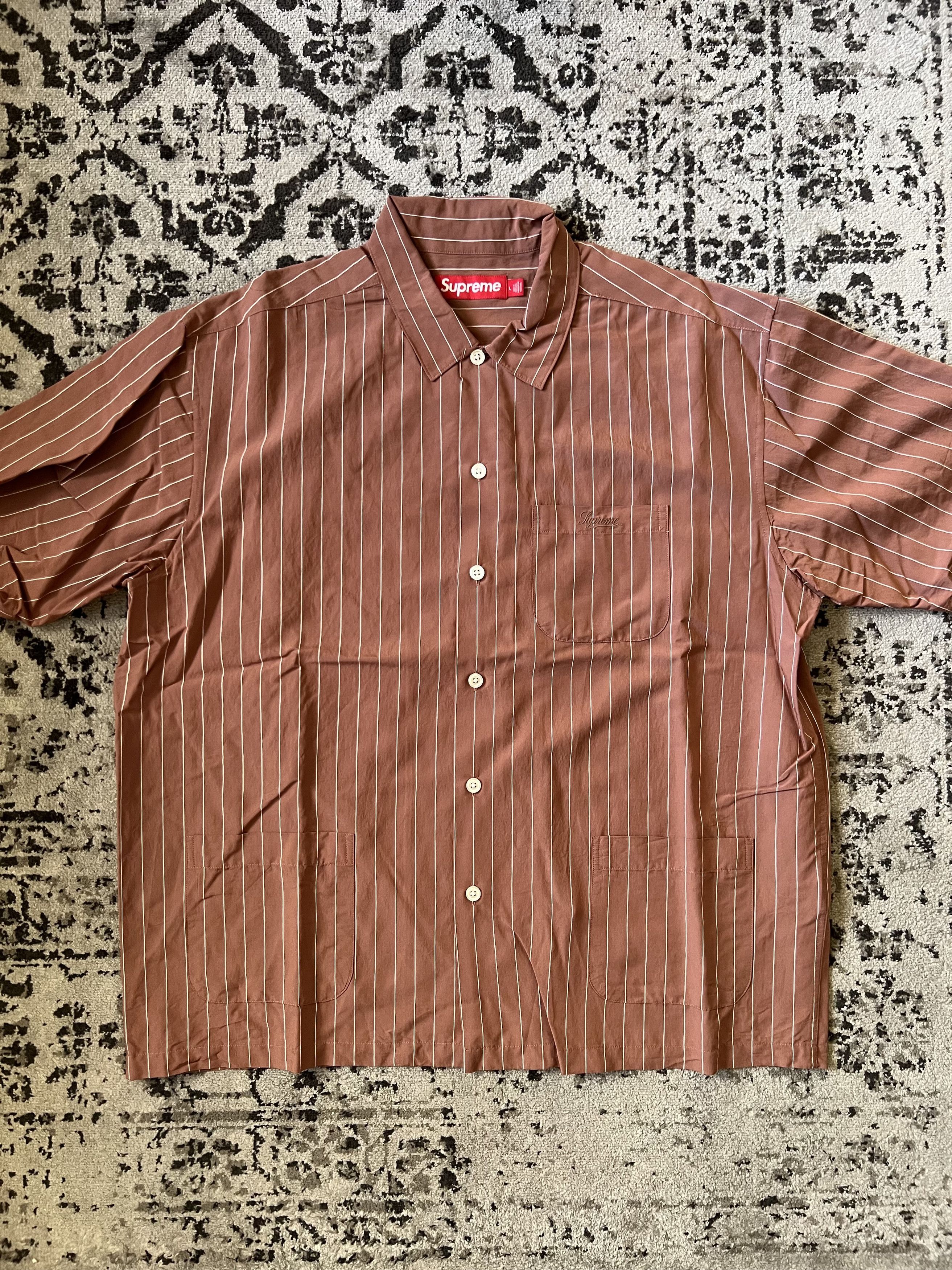 Supreme SUPREME STRIPE S/S PAJAMA SHIRT BROWN L SS25 Size US L / EU 52-54 / 3 - 1 Thumbnail