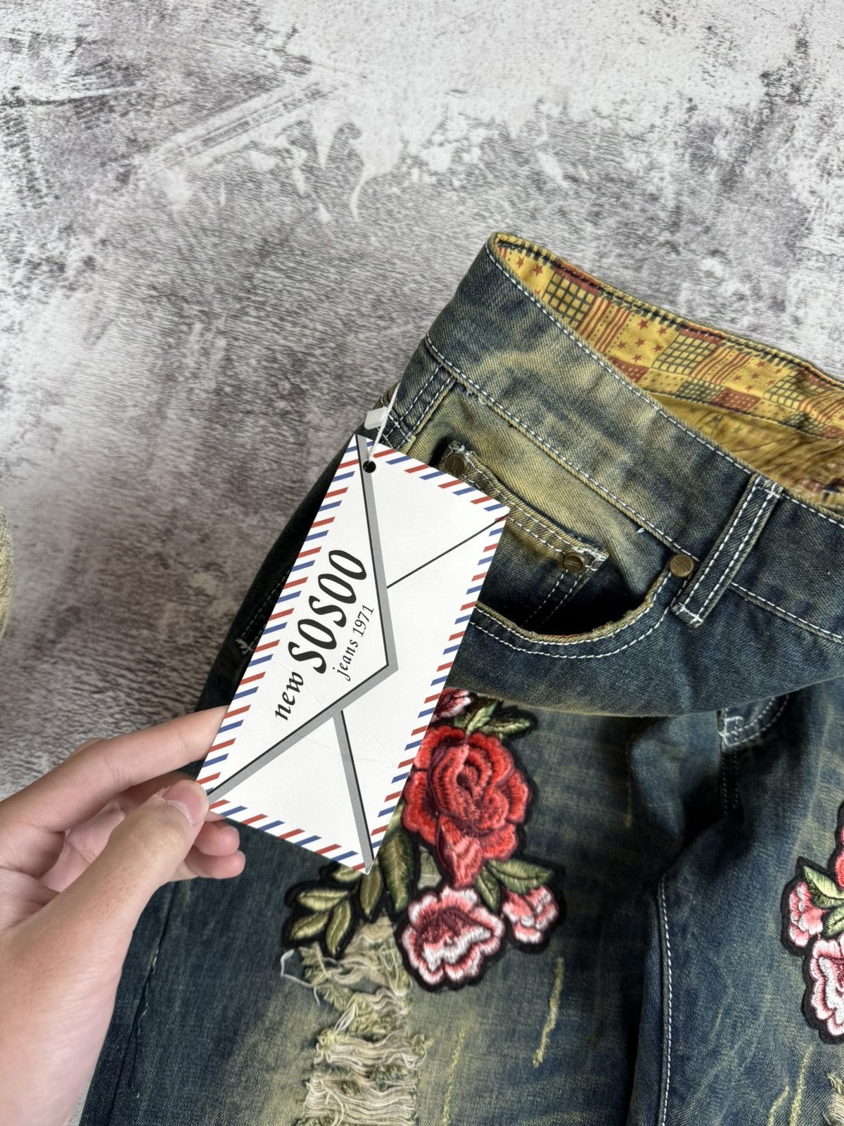 Japanese Brand Rose Embroidered Faded Skate Relaxed Jeans Pants Trousers Size US 38 / EU 54 - 11 Thumbnail
