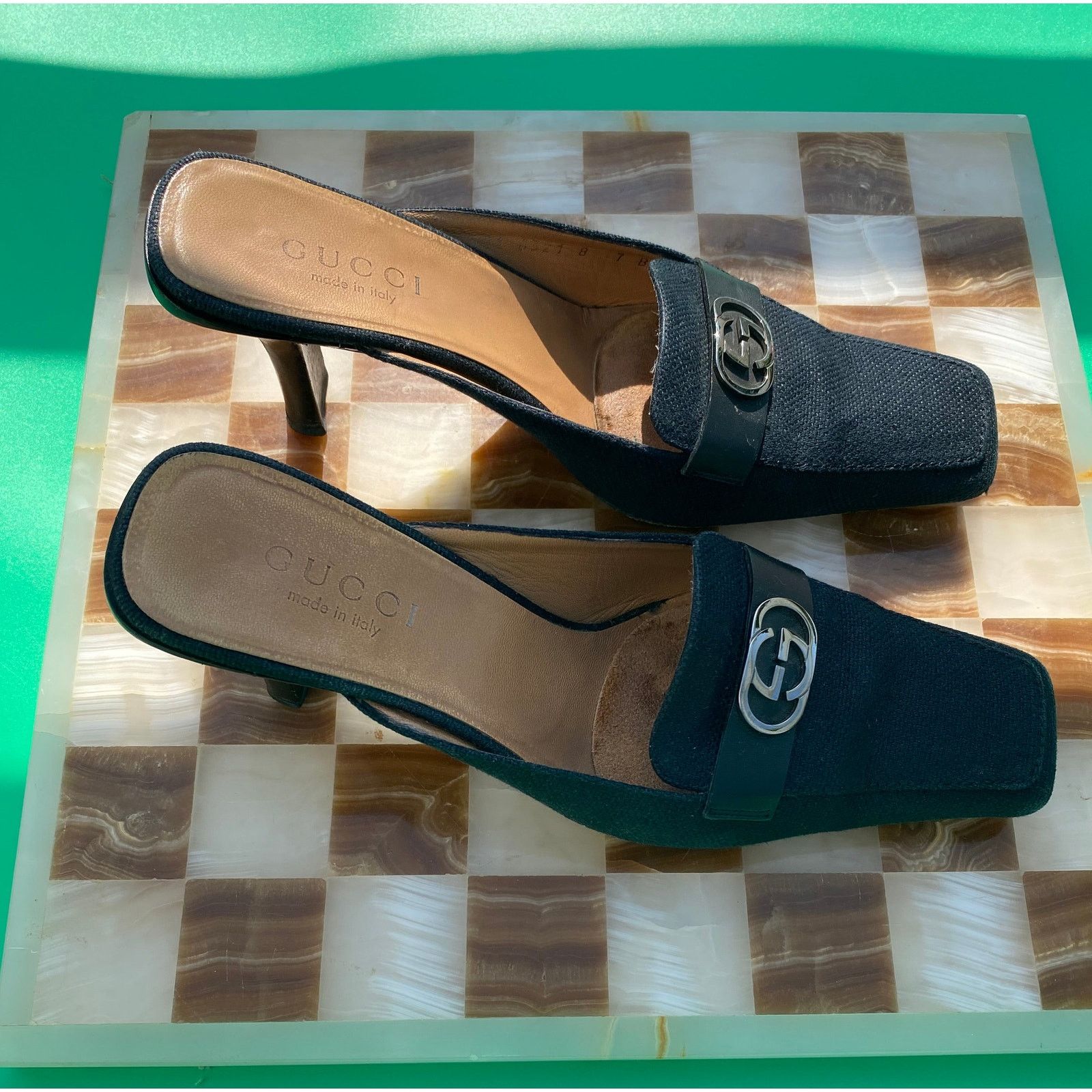 Gucci Vintage Gucci Black Canvas Heeled Mules with Logo Size US 7 / IT 37 - 4 Thumbnail