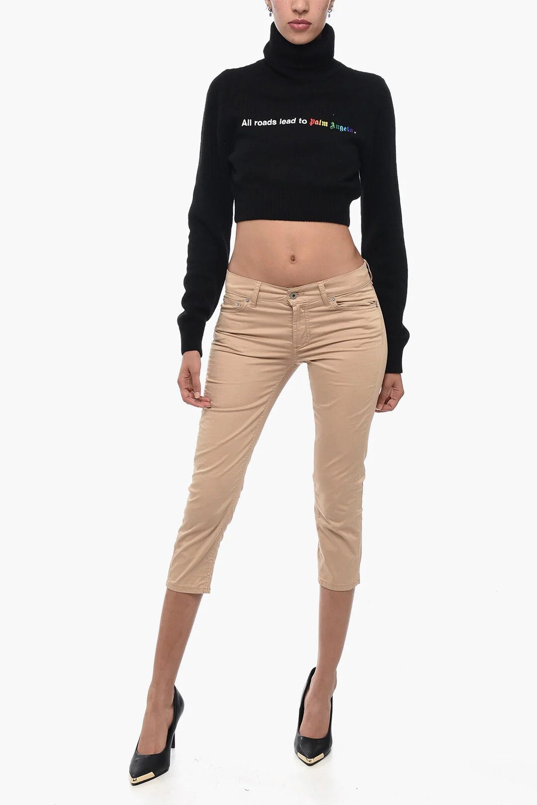 Palm Angels og1mm0326 High-Neck Cropped Sweater in Black Size M / US 6-8 / IT 42-44 - 4 Thumbnail