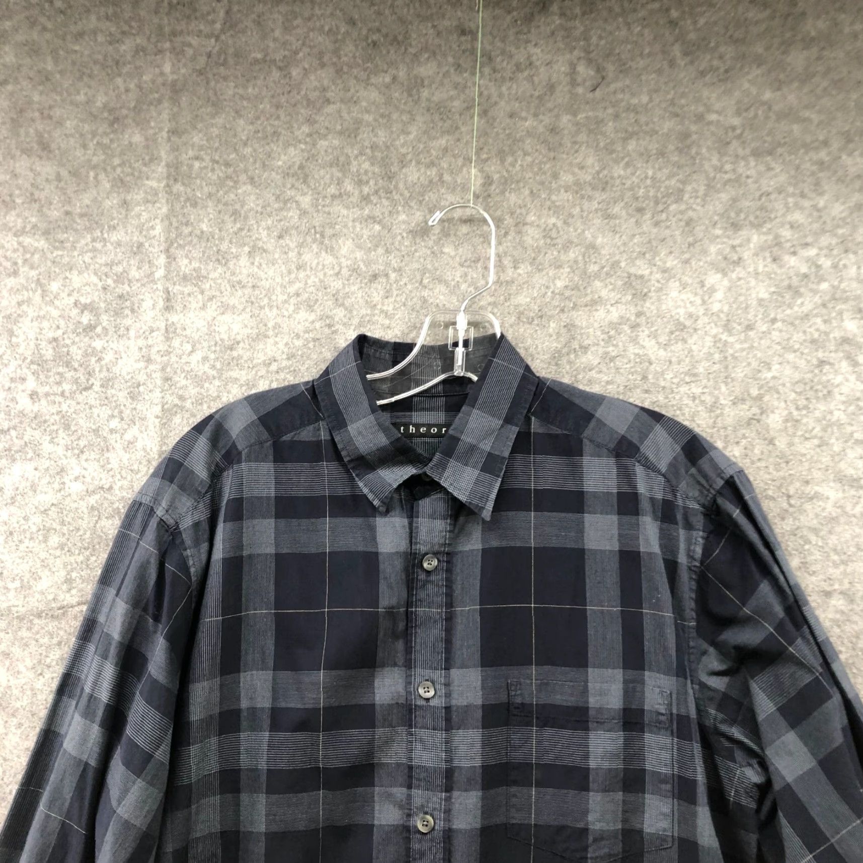 Theory Theory Kyson Long Sleeve Shirt Mens L Navy Blue Plaid Cotton Button-Up Shirt Casual Workwear Men Large Blue Plaid 90s-style Size US L / EU 52-54 / 3 - 3 Thumbnail