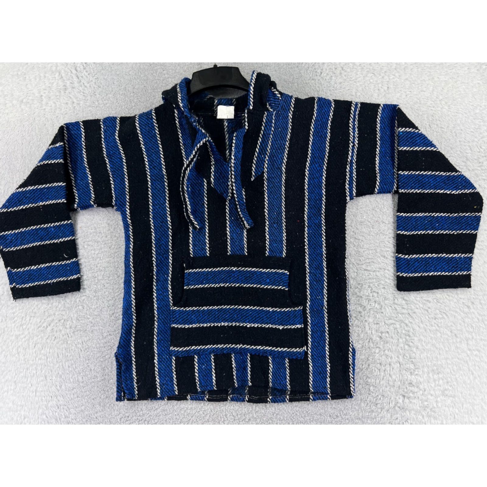 Vintage Baja Hoodie Mens Medium Green Blue Stripe Acrylic Blend Mexico Poncho Drug Rug Sweatshirt Pullover Hooded Size US S / EU 44-46 / 1 - 2 Thumbnail