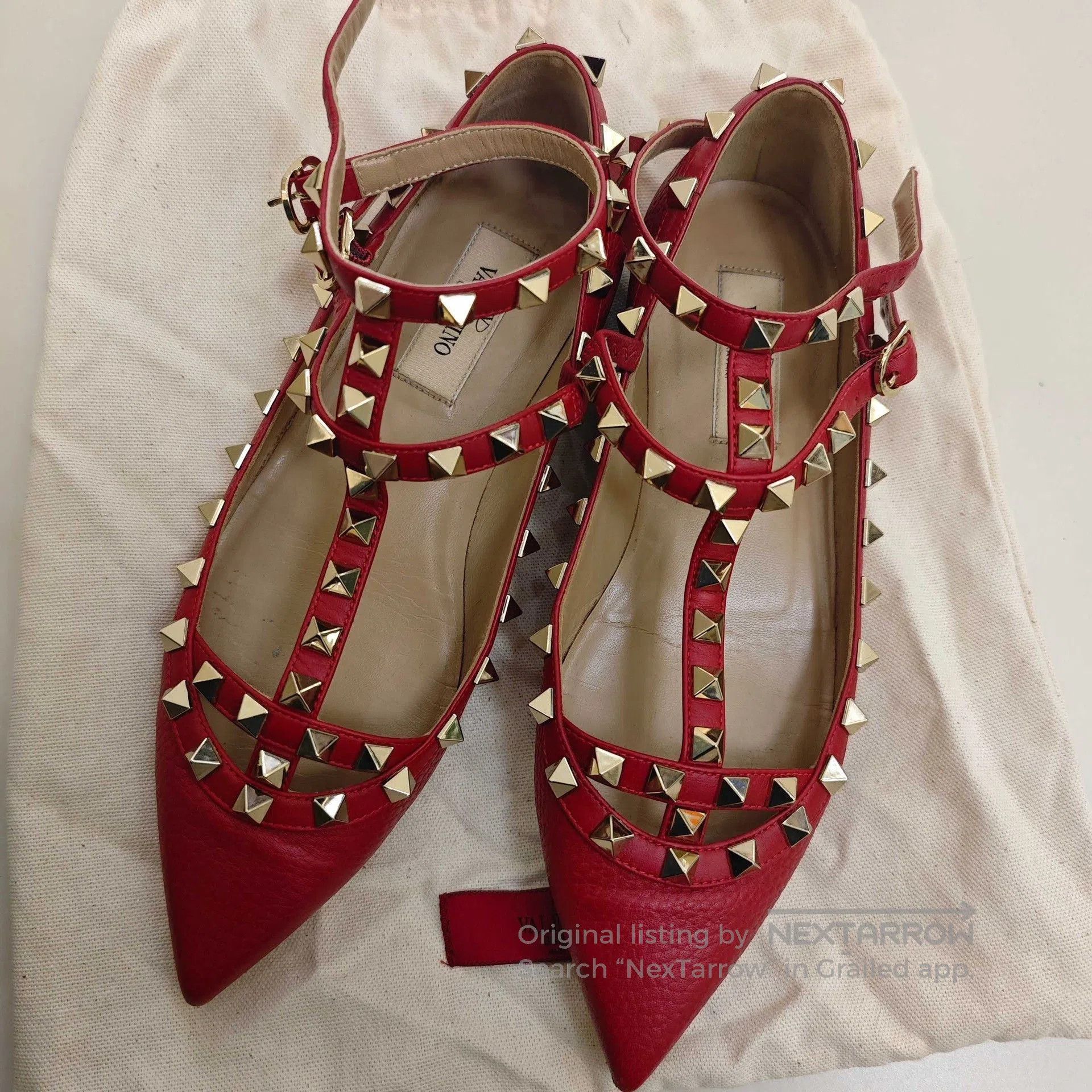 Valentino Valentino Studded Red Flat Shoes. Size US 4 / IT 34 - 1 Thumbnail