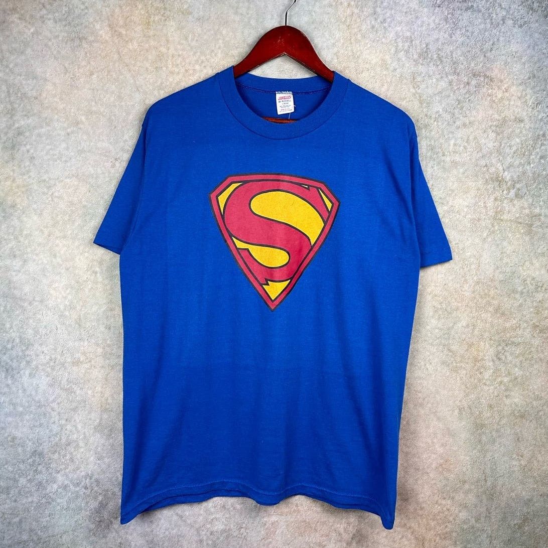 DC Comics × Russell Athletic × Vintage Vintage 80s DC Comics Superman T Shirt Sz L Blue USA Made Size US L / EU 52-54 / 3 - 1 Thumbnail