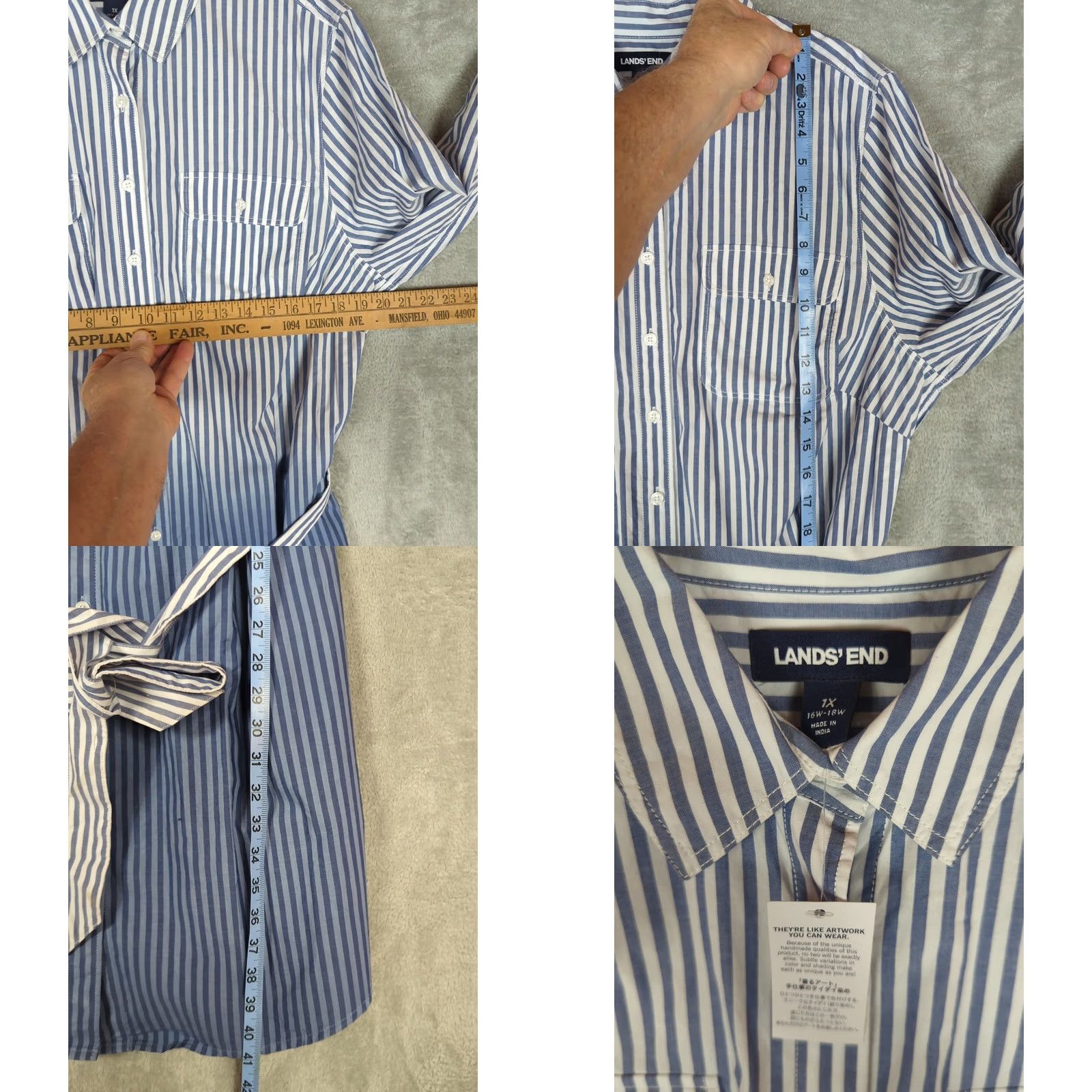Lands' End Lands' End Shirt Dress 1X Blue Ombre Button Front Collared Long Sleeve Knee Length Plus Size Womens Vintage No N/A Size XL / US 12-14 / IT 48-50 - 9 Thumbnail