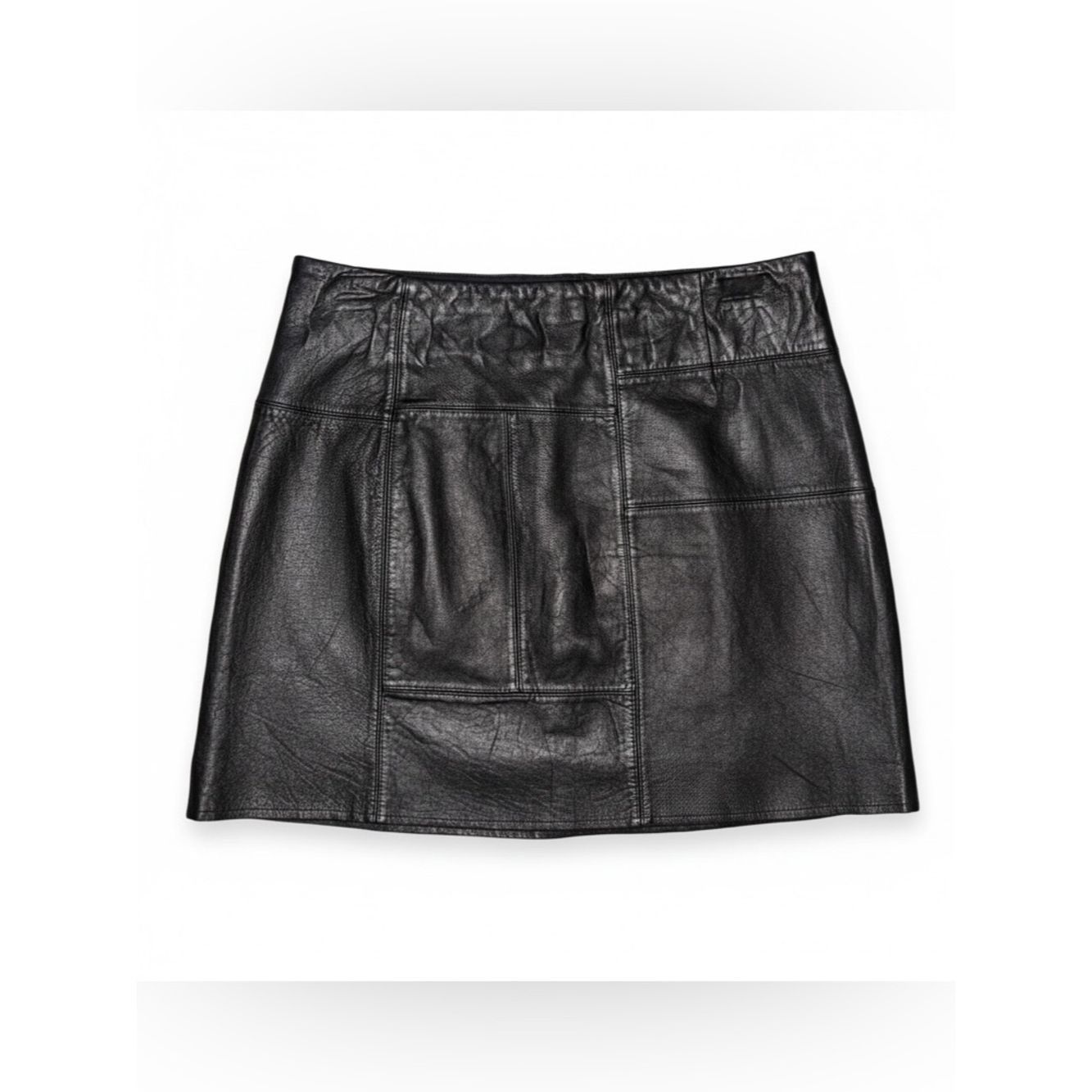 Other Black Leather Mini Skirt Panel Patchwork NWOT Lined Back Zi Size 28" / US 6 / IT 42 - 1 Thumbnail