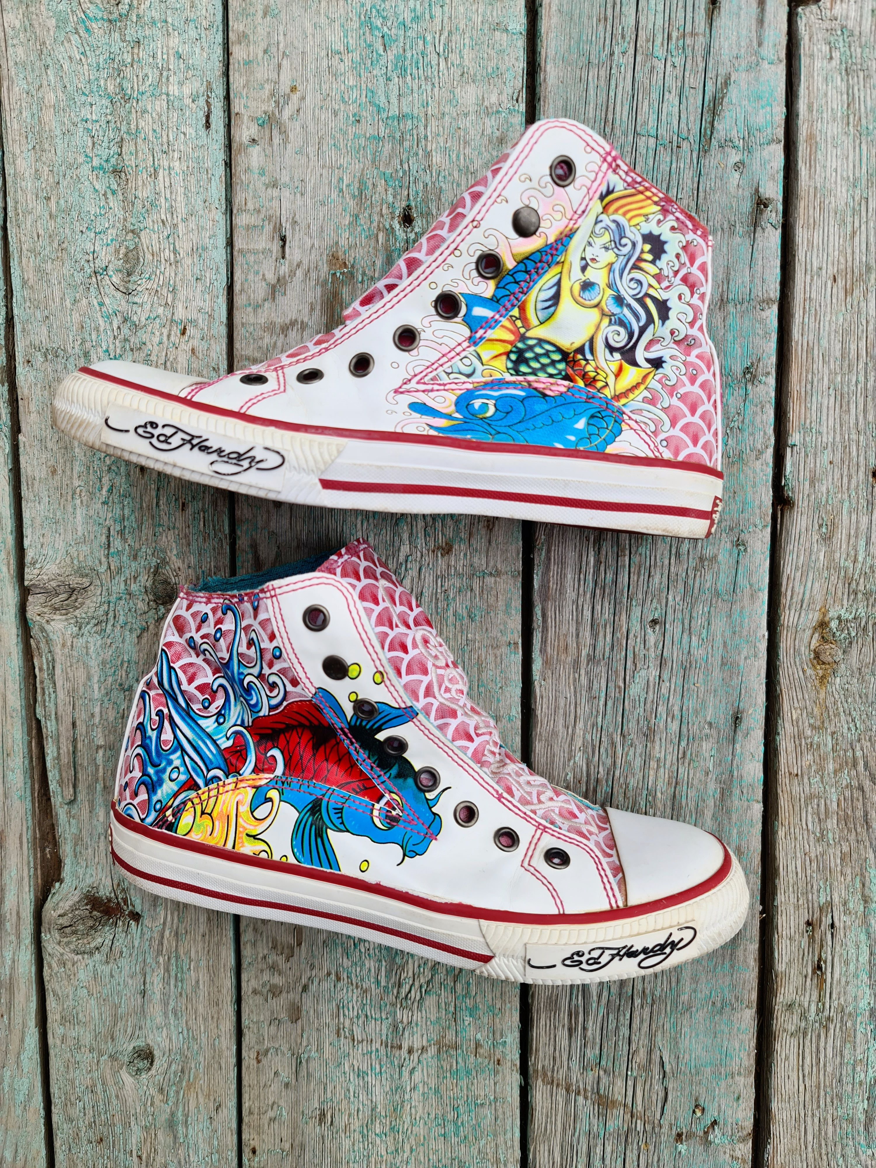Ed Hardy DS rare vintage Ed hardy hi top sneakers girl sexy fish y2k Size US 7 / IT 37 - 3 Thumbnail
