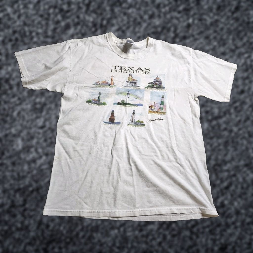 Gildan VINTAGE Gildan T-Shirt 90s Mens L White Short Sleeve Crew Neck 90s Travel Marina Boats USA Souvenir Graphic Print Vintage 90s Mens L Size US L / EU 52-54 / 3 - 1 Thumbnail