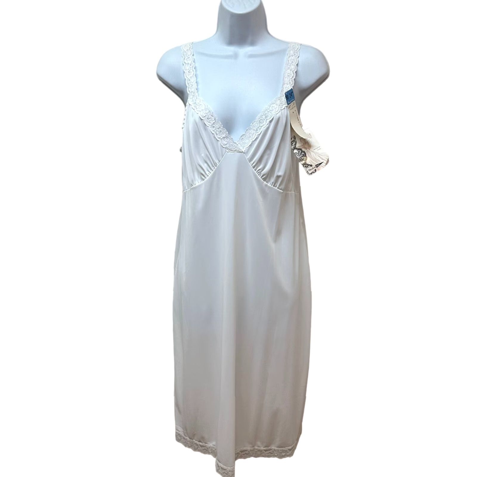 Vintage VINTAGE Shadowline White Slip Lingerie Satin Nylon Lace Size 38 24" NEW Shadowline Womens - Nightwear Slip Size ONE SIZE - 2 Thumbnail