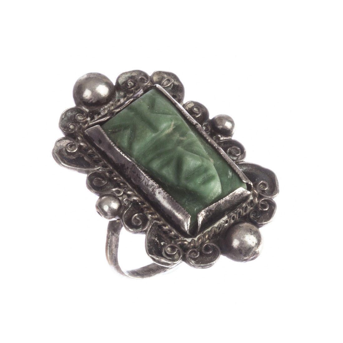 Handmade Mexican Carved Jade Mask Ring Size ONE SIZE - 2 Thumbnail