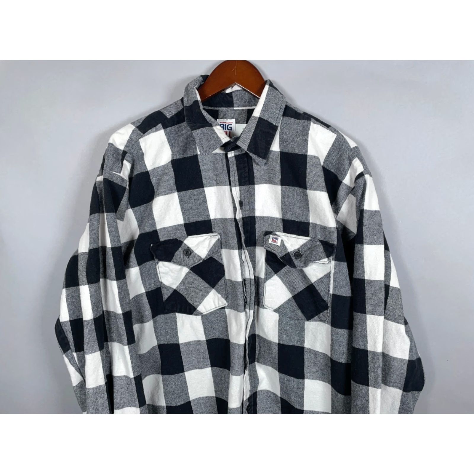 Vintage Big Bill Flannel Shirt Men XL White Black Buffalo Plaid Heavyweight Workwear 90s Grunge USA Size US XL / EU 56 / 4 - 4 Thumbnail