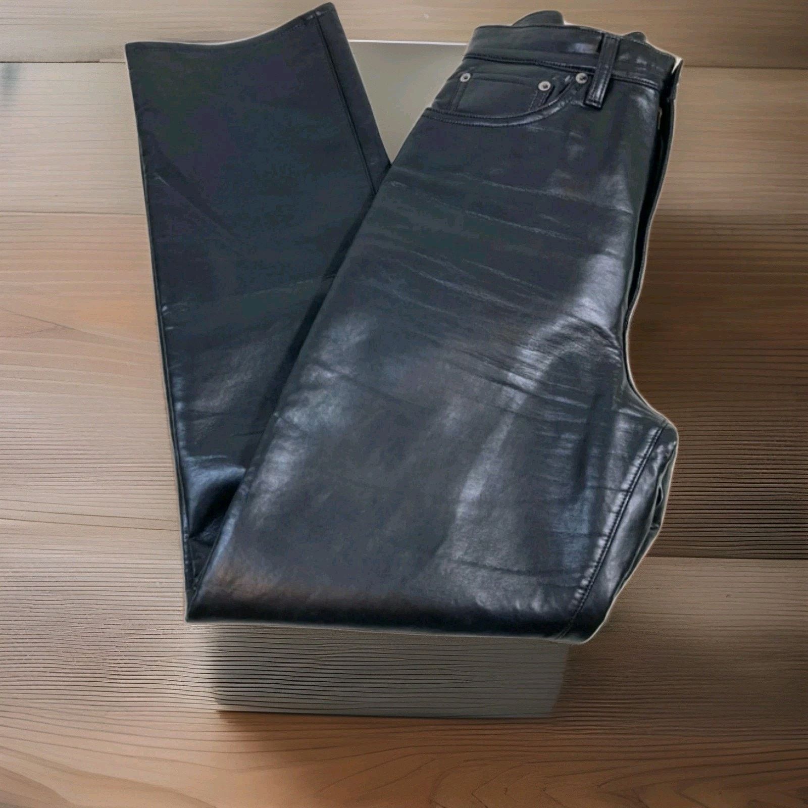 Agolde AGOLDE Recycled Leather 90's Pinch Waist Pants A164-1285 USA Size 29" - 7 Thumbnail
