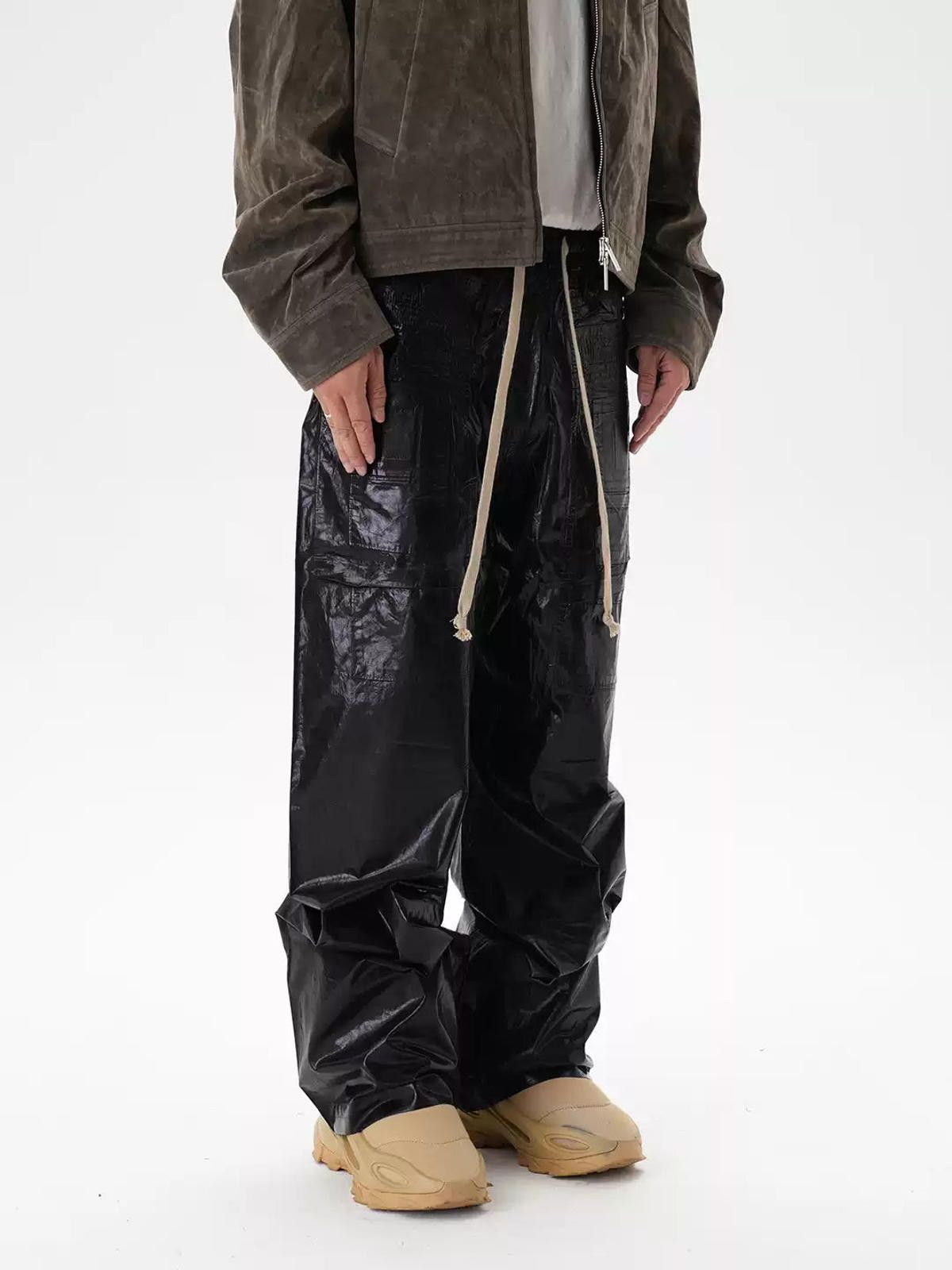 Japanese Brand Black Glossy Leather Multi Pocket Cargo Pants Size US 30 / EU 46 - 4 Thumbnail