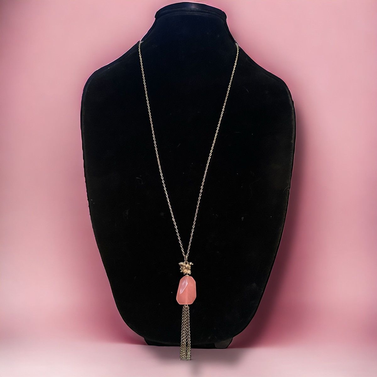Other Long gold tone rose agate pendant tassel necklace Size ONE SIZE - 1 Thumbnail