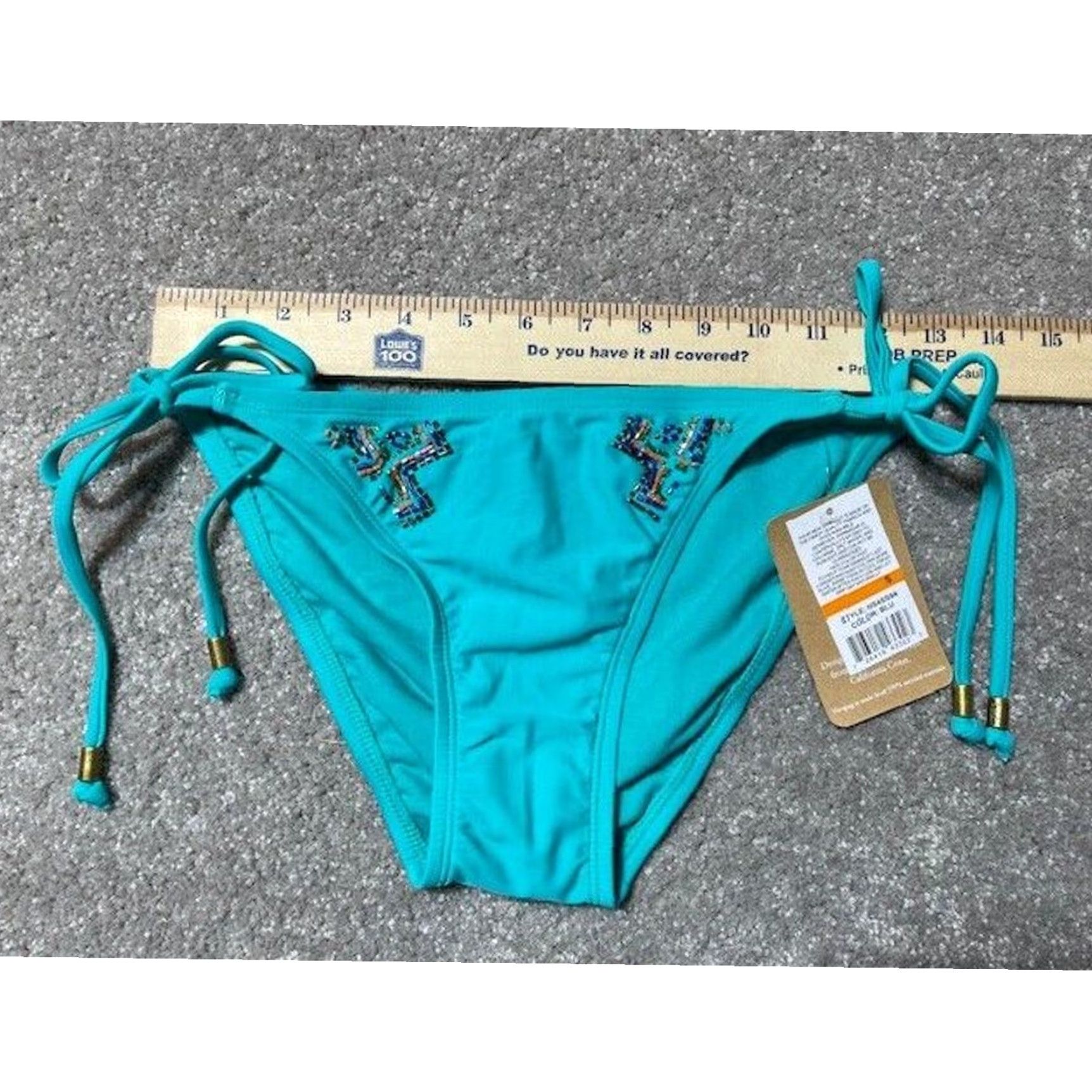 Vintage Y2K Hobie Bikini Bottoms Small Beaded Tie Side Boho Tribal Resort Chic Festival Women Small Blue Nylon Spandex Beach Swimwear Size 28" / US 6 / IT 42 - 4 Thumbnail