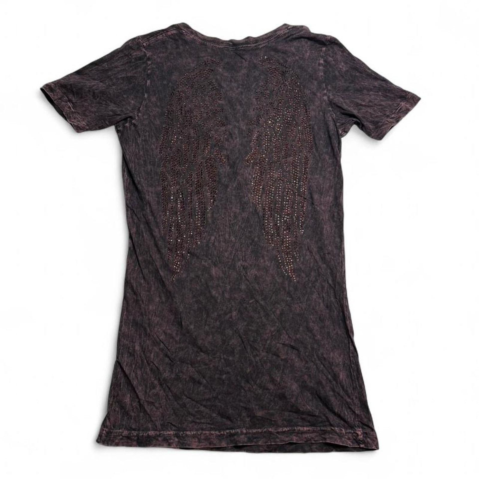 Affliction Sinful black & purple tie-dye babytee rhinestone wing design Size M / US 6-8 / IT 42-44 - 1 Thumbnail