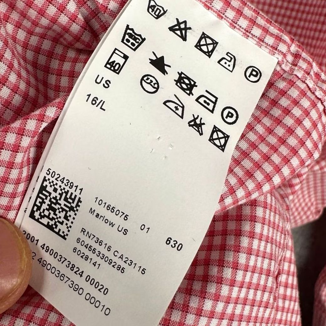 Hugo Boss HUGO BOSS Dress Shirt Mens 16 Red White Pin Check Sharp Fit Button Up Size 42R - 7 Thumbnail
