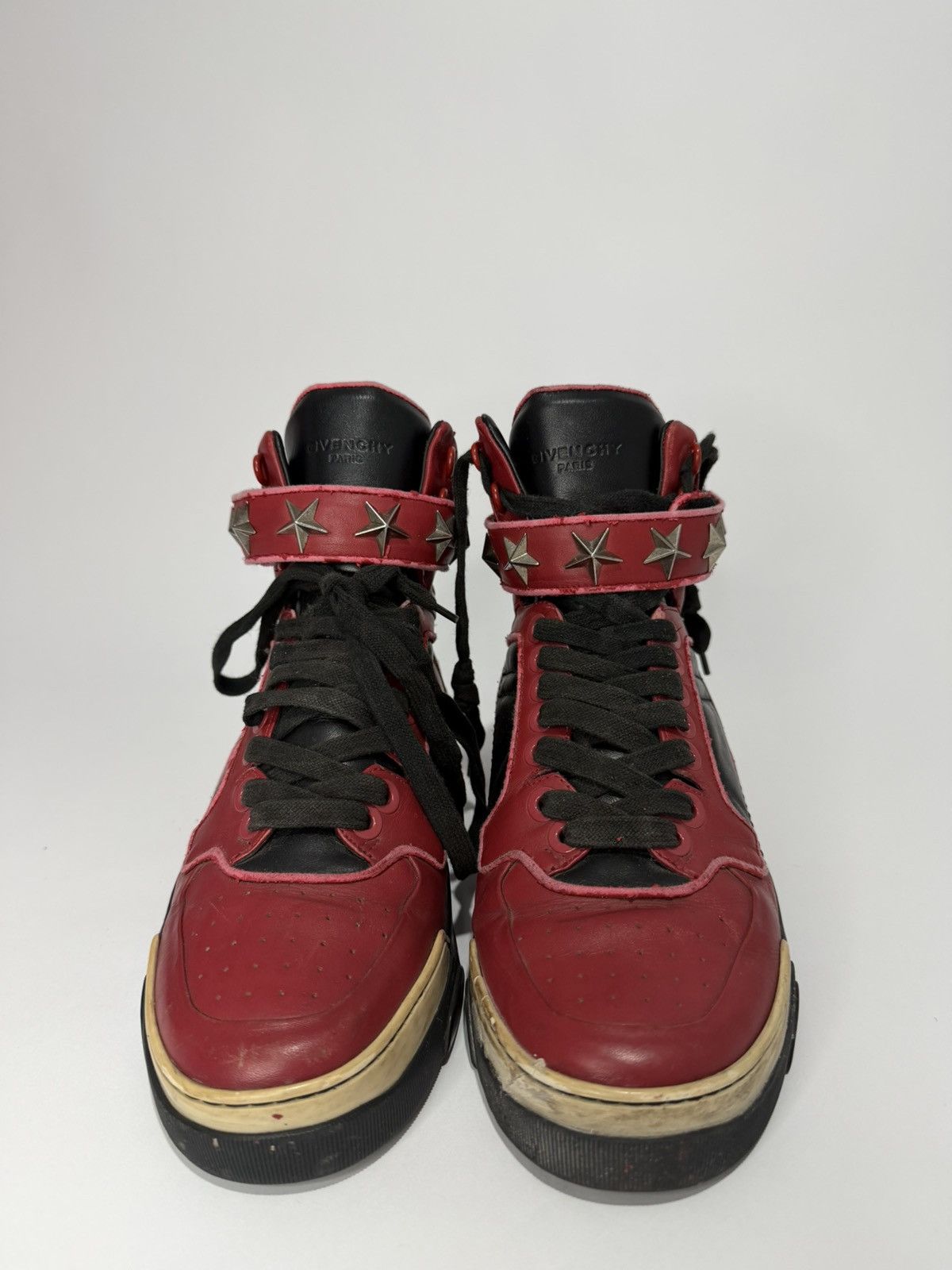 Givenchy Givenchy Tyson Black/Dark Red Leather Star Studded Sneakers Size US 8 / EU 41 - 3 Thumbnail