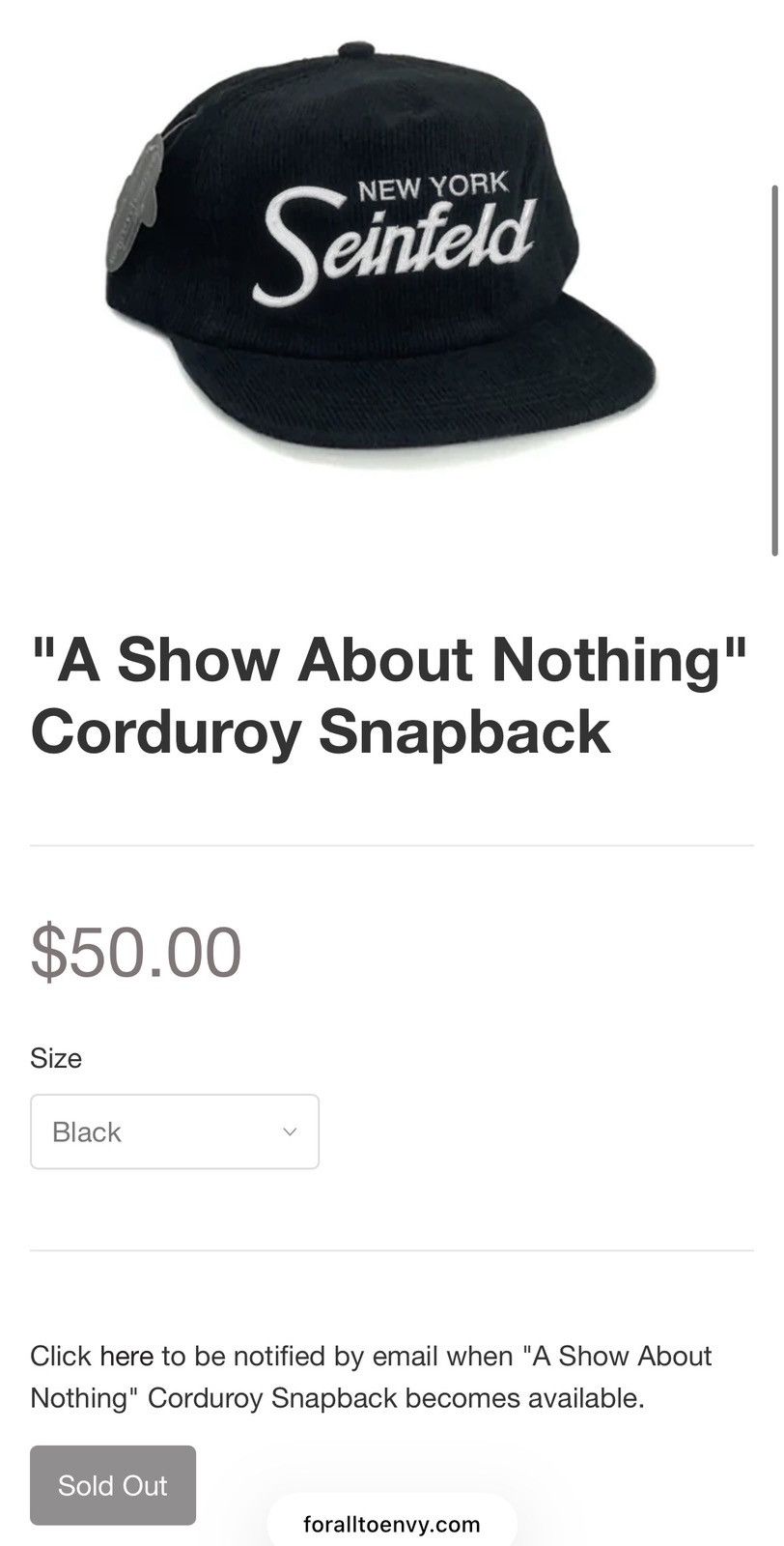 For All To Envy A Show About Nothing Corduroy Hat Size ONE SIZE - 6 Thumbnail