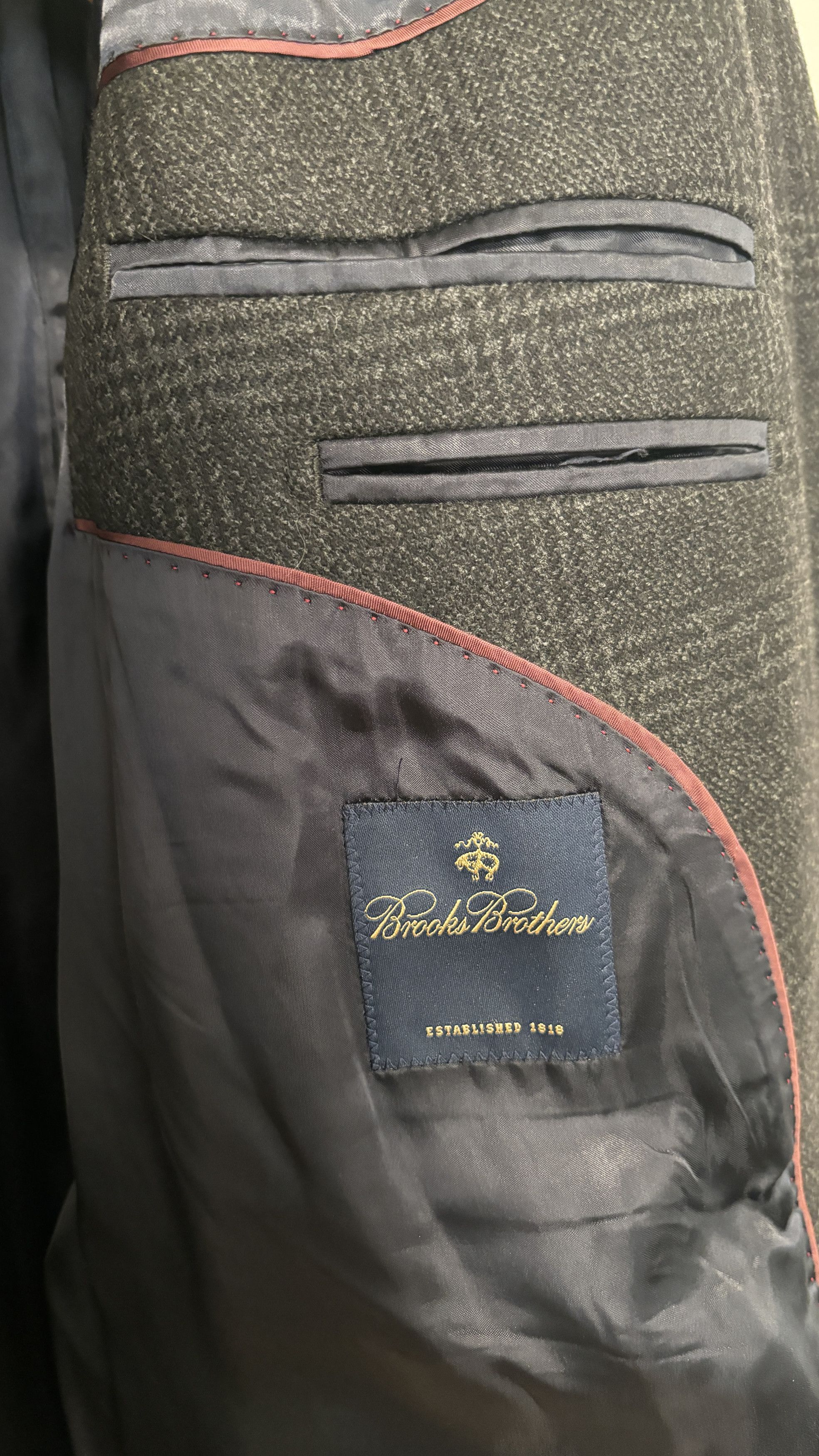 Brooks Brothers Plaid Chesterfield Overcoat Topcoat, Wool, Velvet; 38 -40 Size US M / EU 48-50 / 2 - 13 Thumbnail