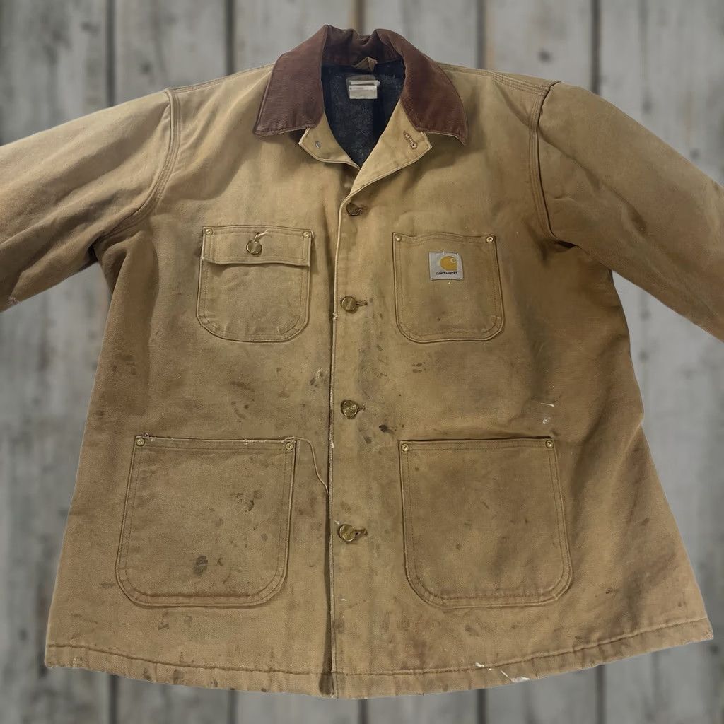 Carhartt Carhartt Mens L Reg Chore Jacket Distressed Duck Canvas Blanket Lined C001 BRN Size US L / EU 52-54 / 3 - 1 Thumbnail