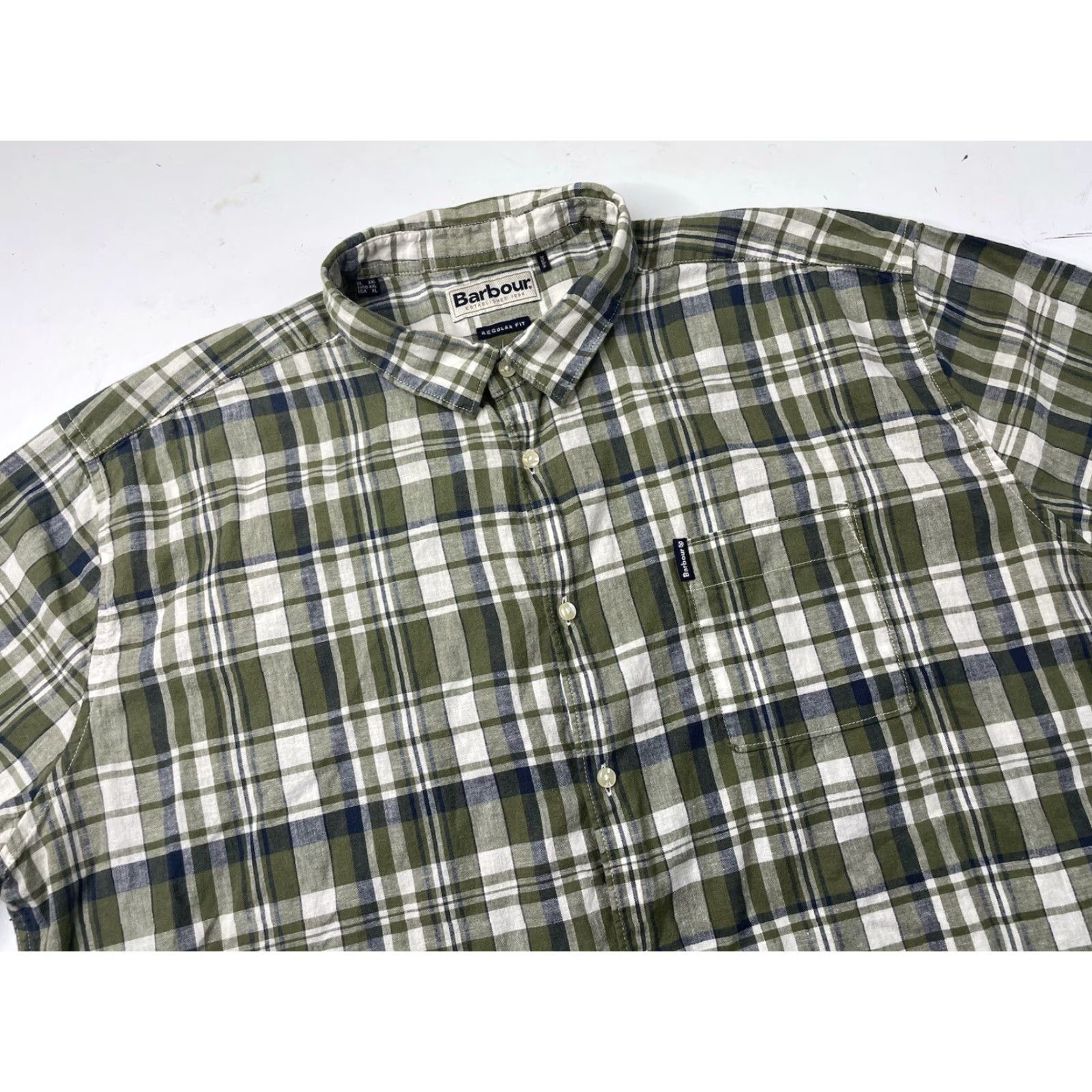 Barbour Barbour Shirt Plaid Short Sleeve Linen Blend Regular Fit Mens XL Green Barbour Button-Up Casual Shirt Size US XL / EU 56 / 4 - 2 Thumbnail