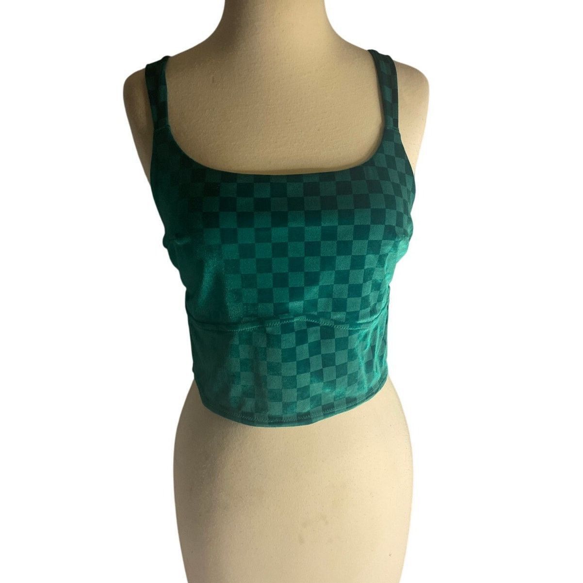 Other Colsie Green Checkerboard Crop Tank Top Large Y2K Streetwear Size L / US 10 / IT 46 - 2 Thumbnail