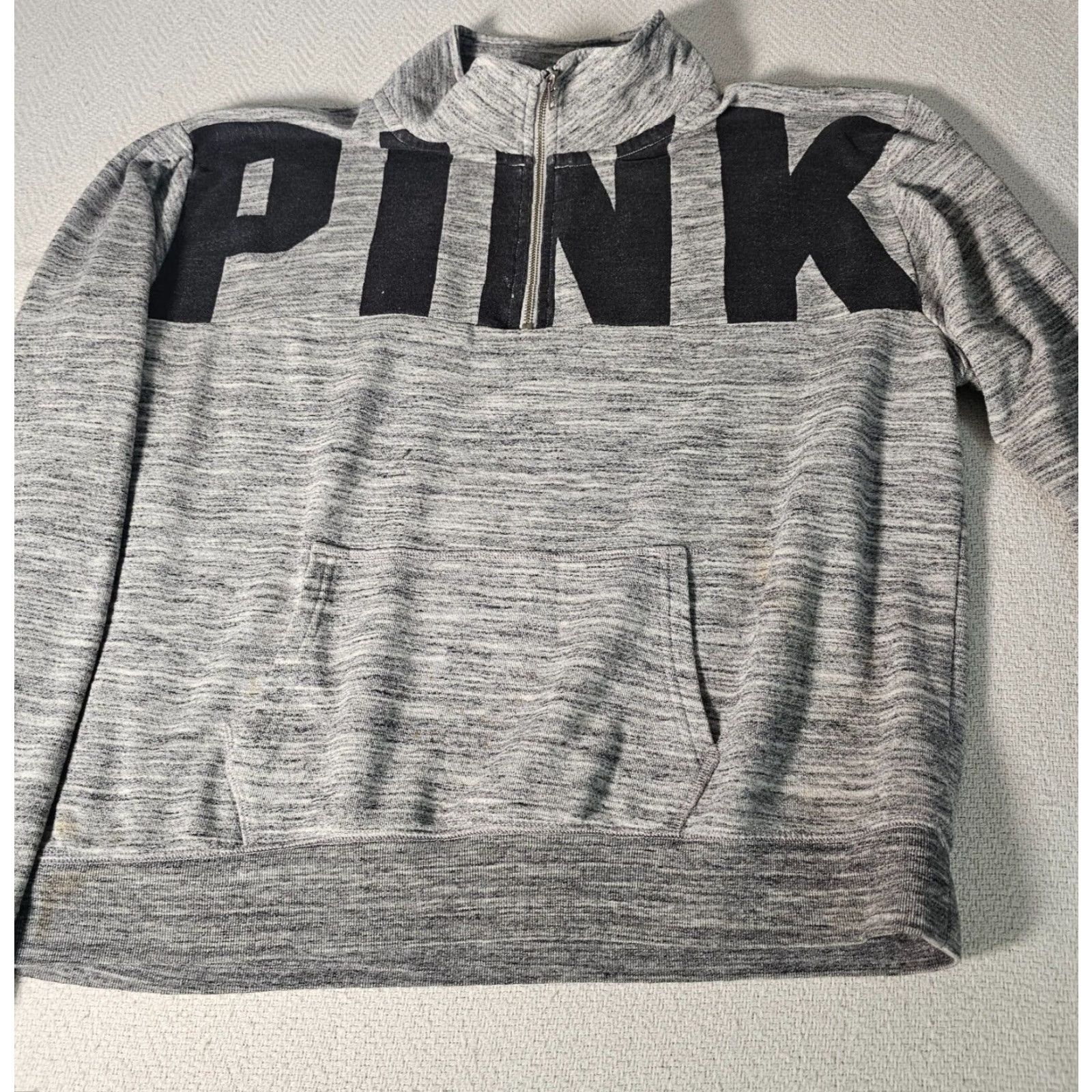 Victoria's Secret Victoria's Secret PINK Sweatshirt Half Zip Mockneck Logo Marl Size L Womens Gray Size L / US 10 / IT 46 - 5 Thumbnail