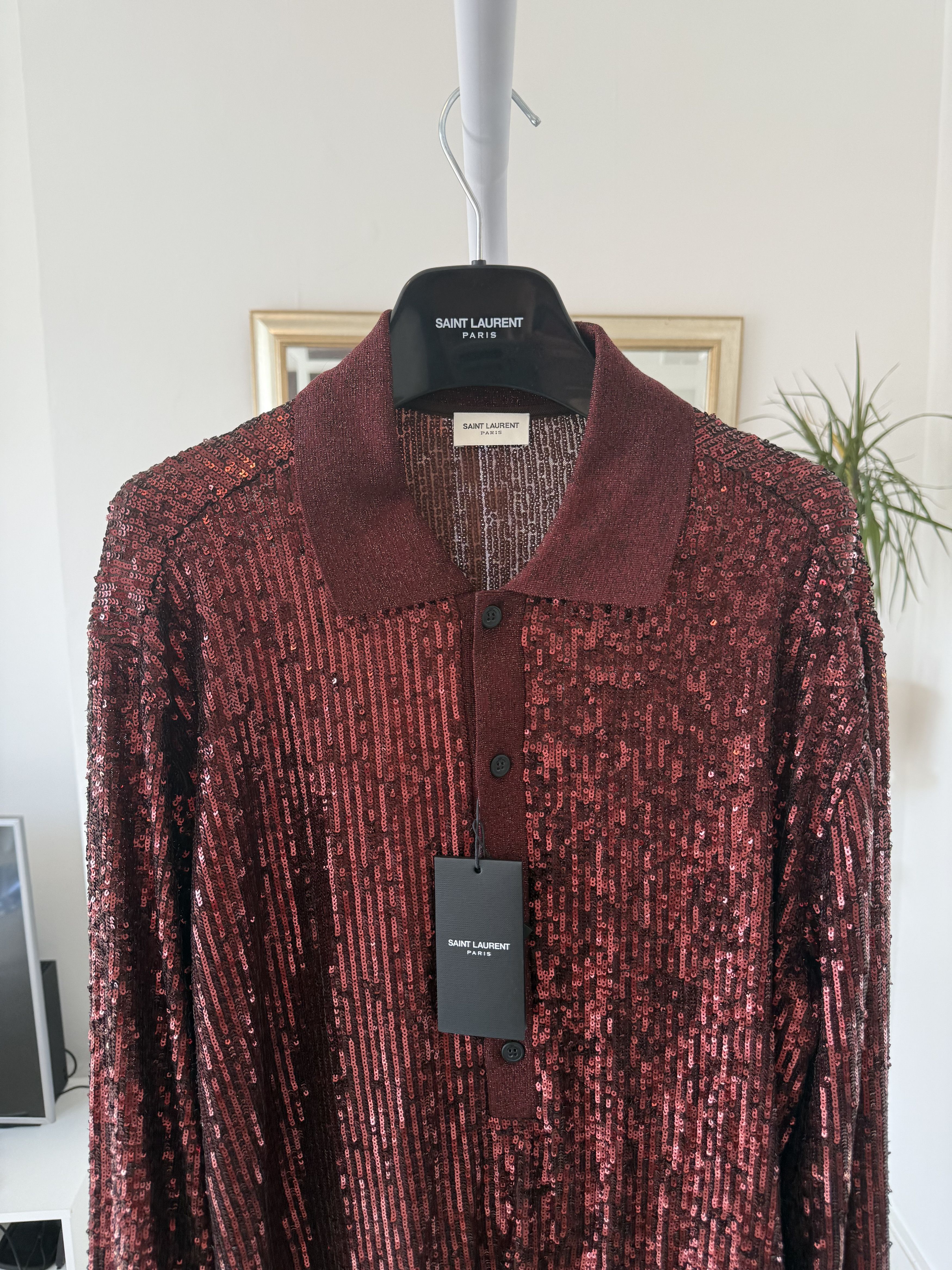 Saint Laurent Paris SS22 Saint Laurent Long Sleeve Sequin Polo Shirt Size US L / EU 52-54 / 3 - 10 Thumbnail